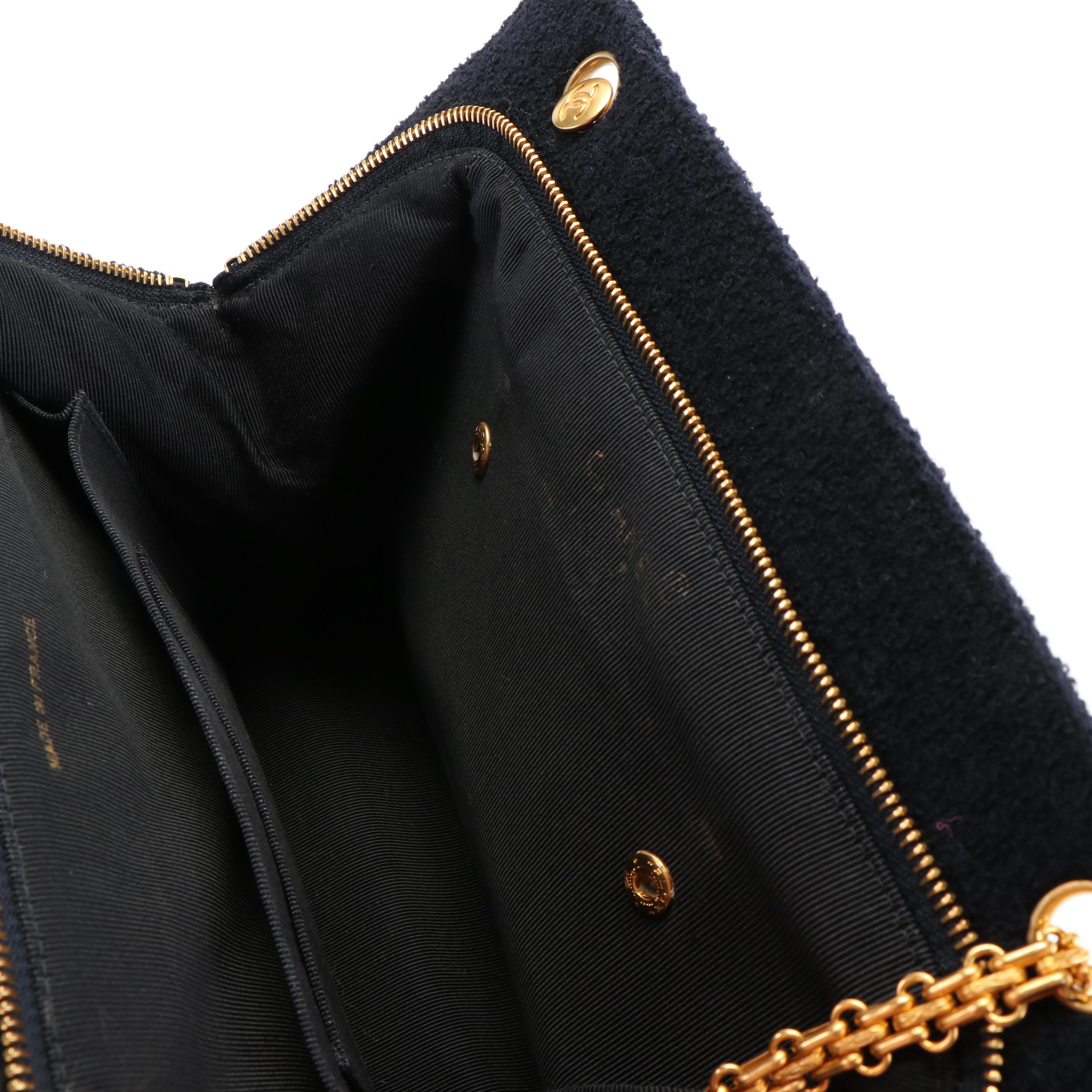 Chanel Matelassé Black Tweed Chain Shoulder Bag