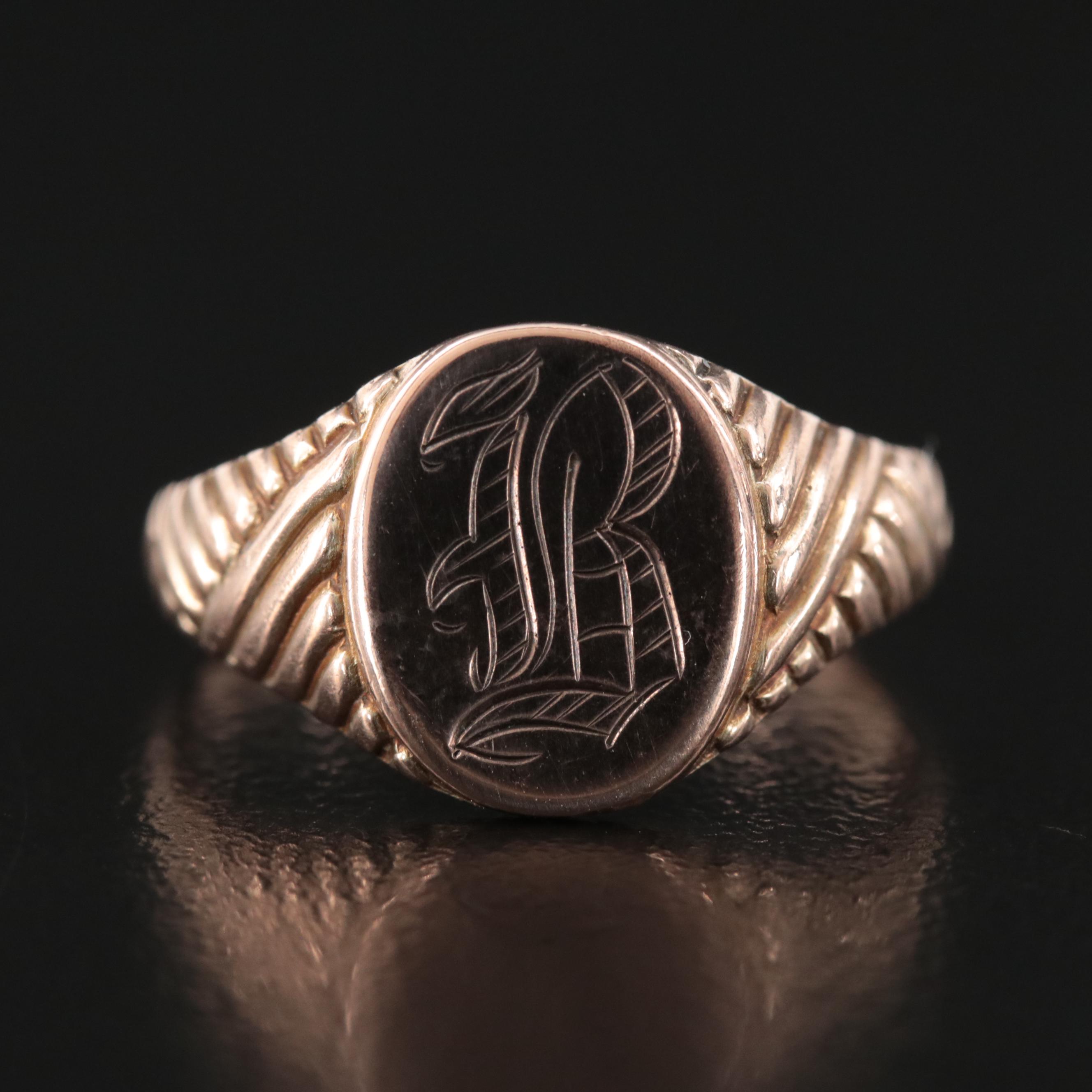 Antique 9K Initial "B" Signet Ring