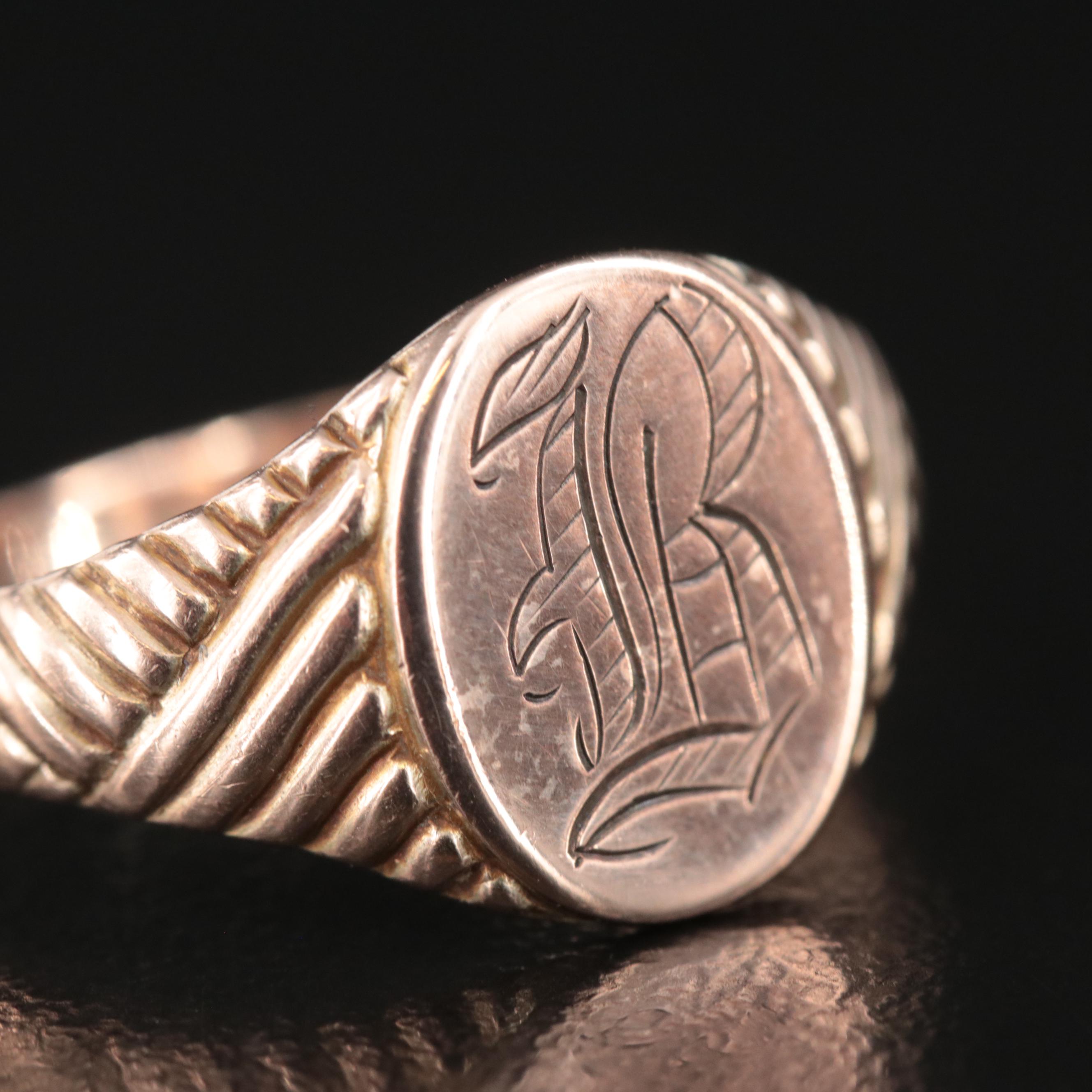 Antique 9K Initial "B" Signet Ring