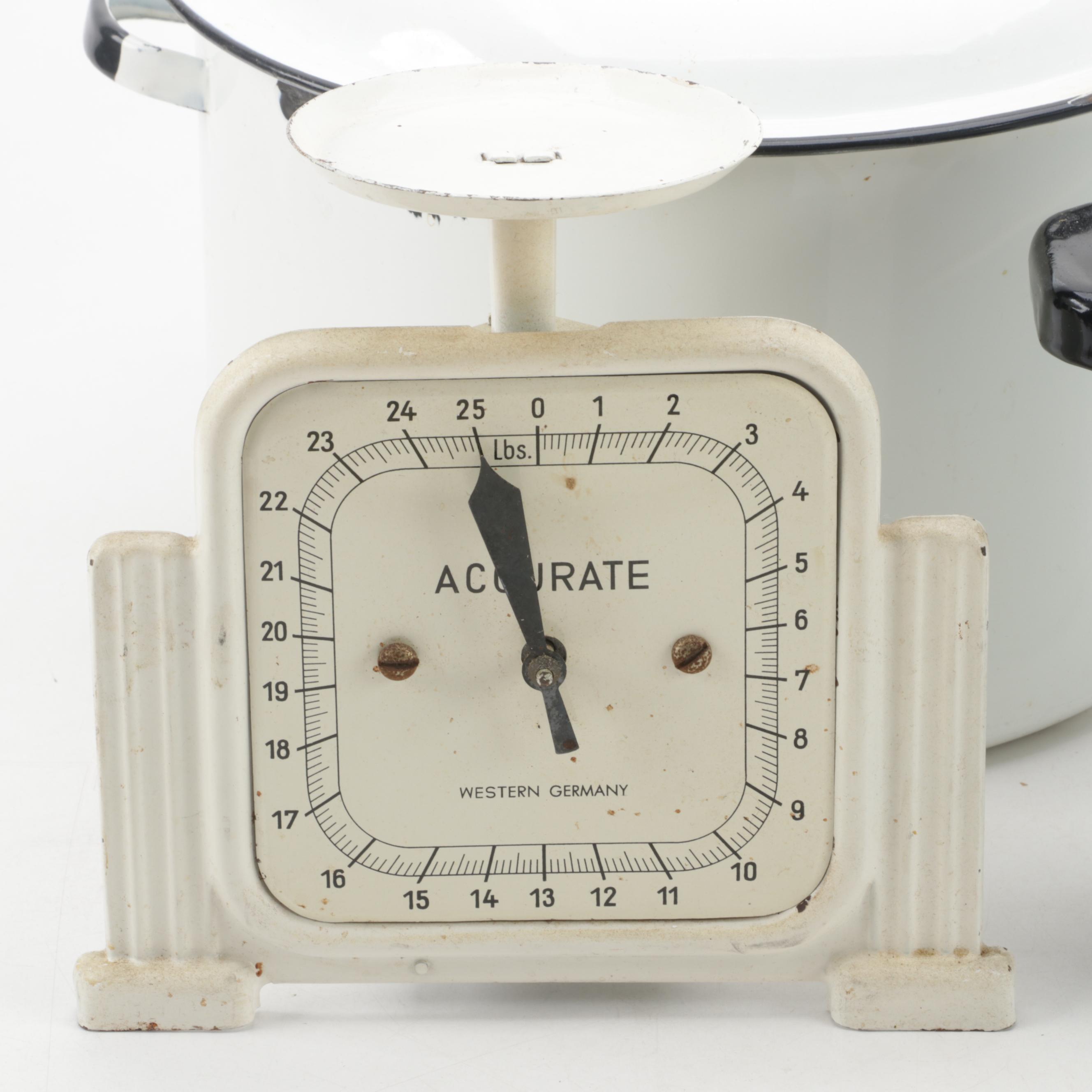 Enameled Metal Pots, Scale, Plate, Mixer and More