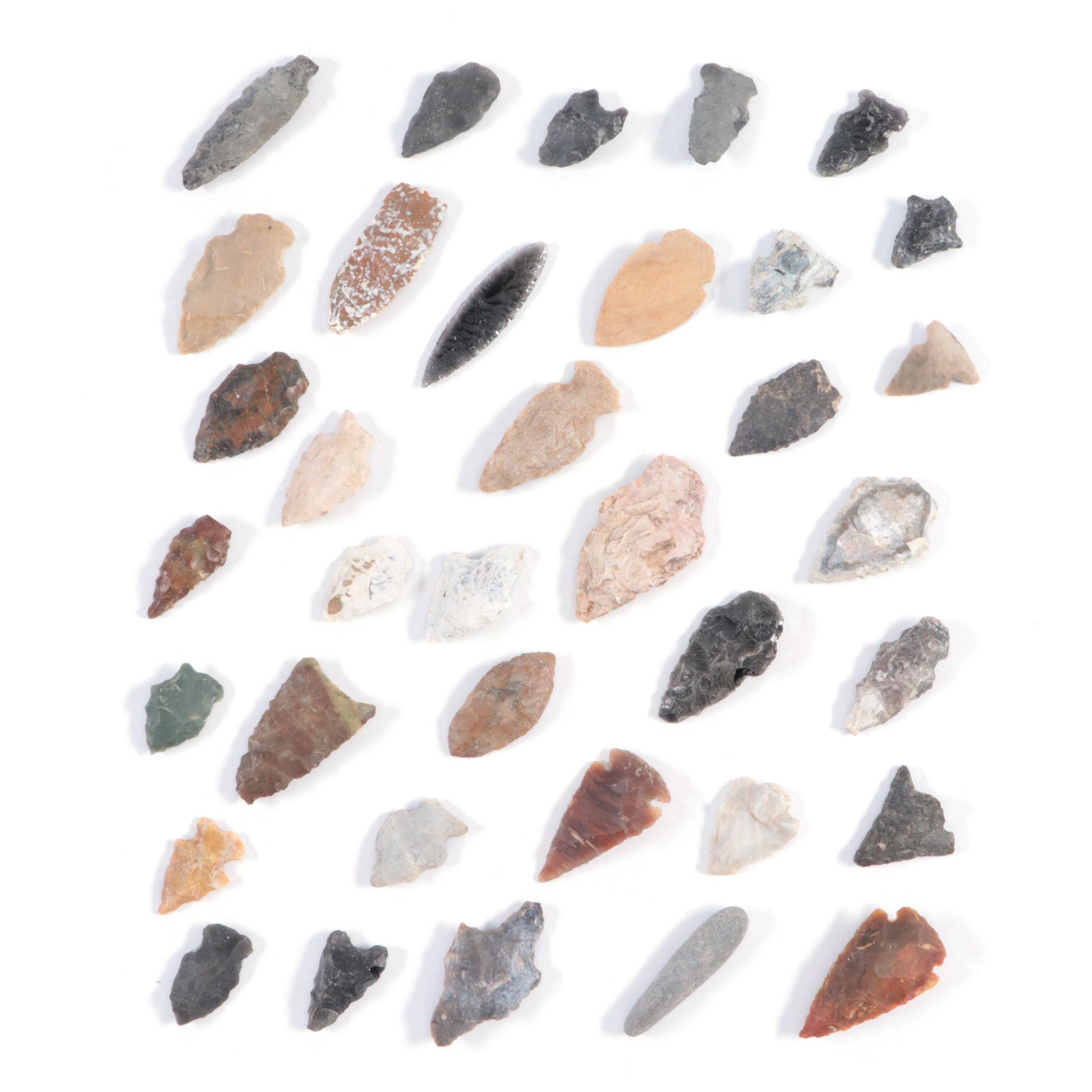 Chert and Stone Hand-Worked Projectile Points Including Arrowheads