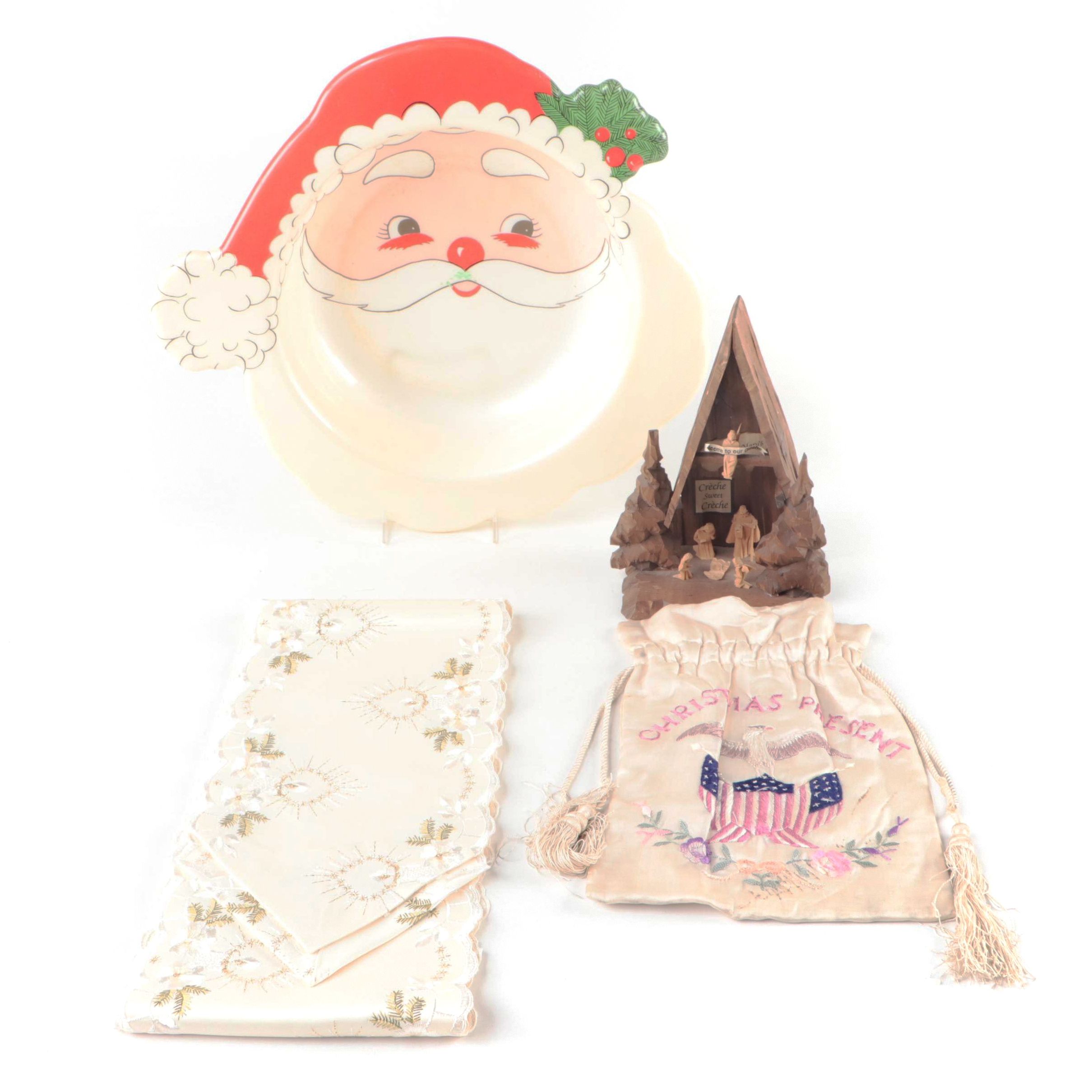 Plastic Santa Serving Bowl and Other Christmas Décor