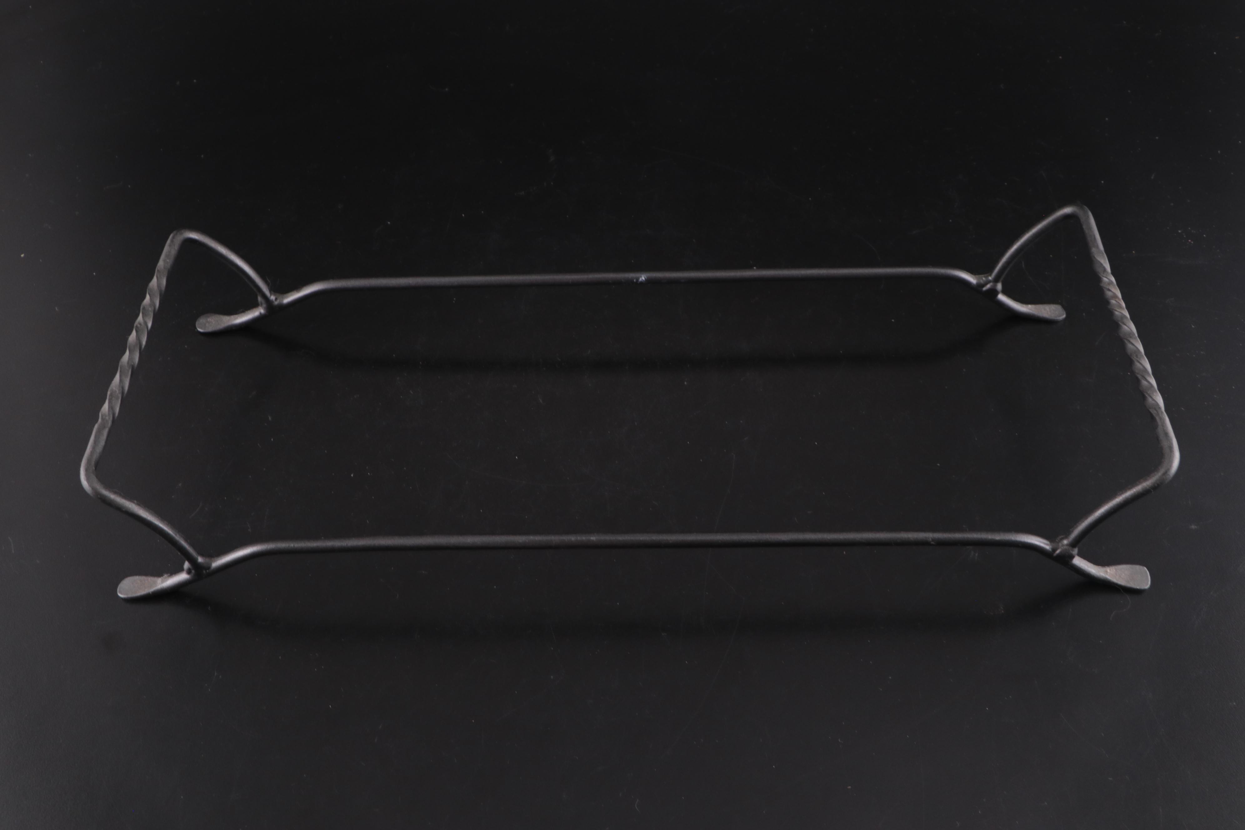 Iris Motif Fused Glass Serving Platter with Metal Stand