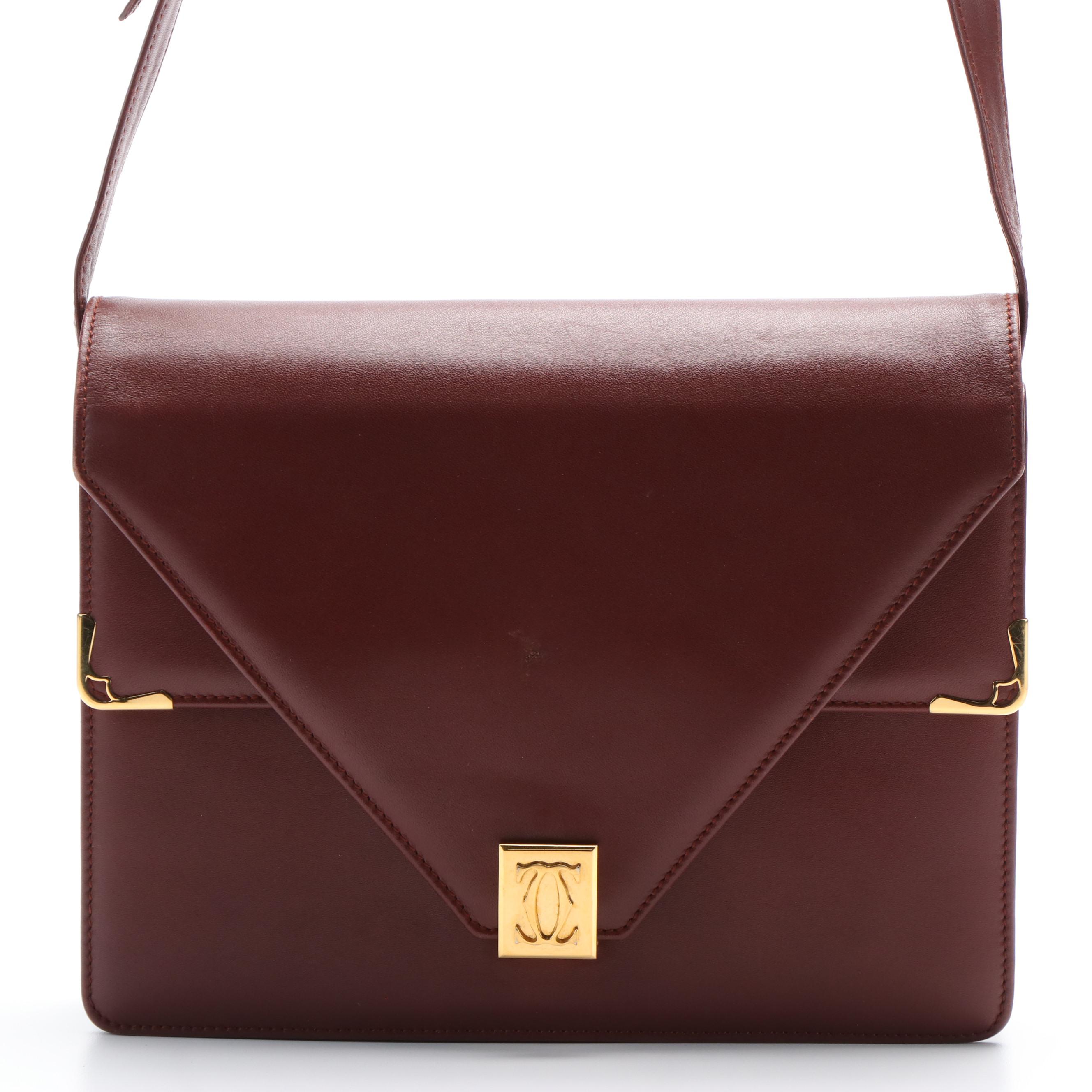 Cartier Must de Cartier Double Flap Envelope Bordeaux Leather Shoulder Bag