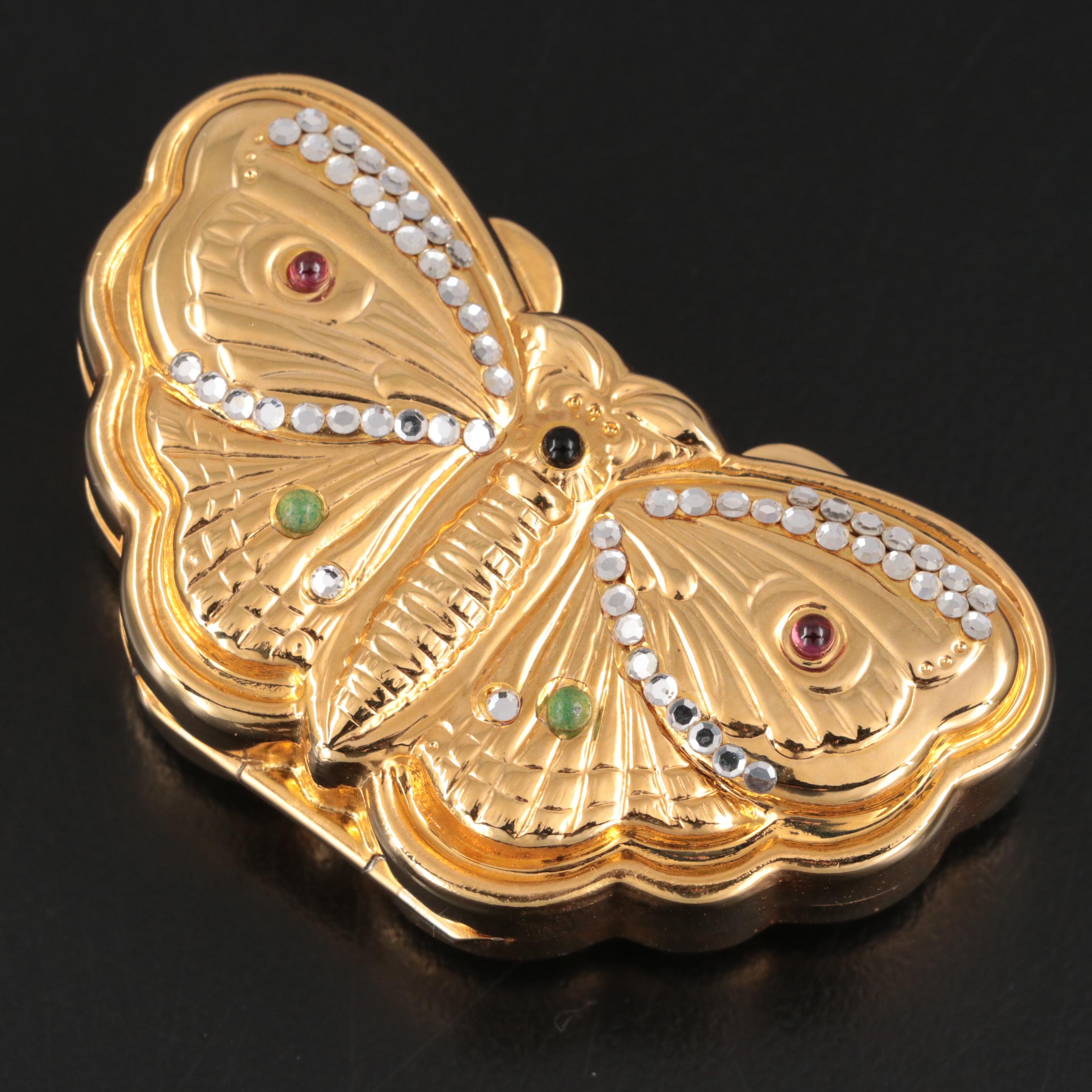 Judith Leiber Embellished Gilt Metal Butterfly Pill Box