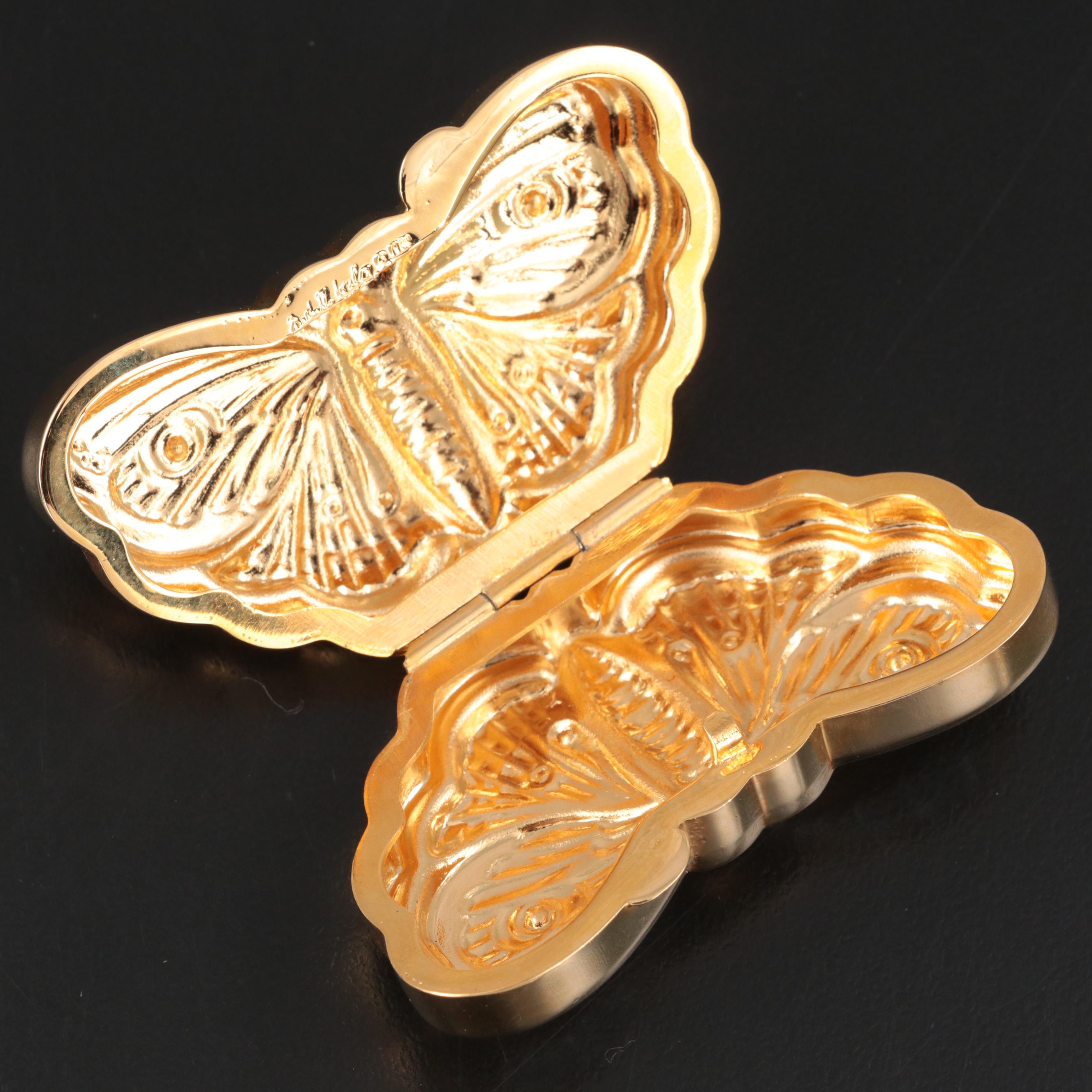 Judith Leiber Embellished Gilt Metal Butterfly Pill Box EBTH