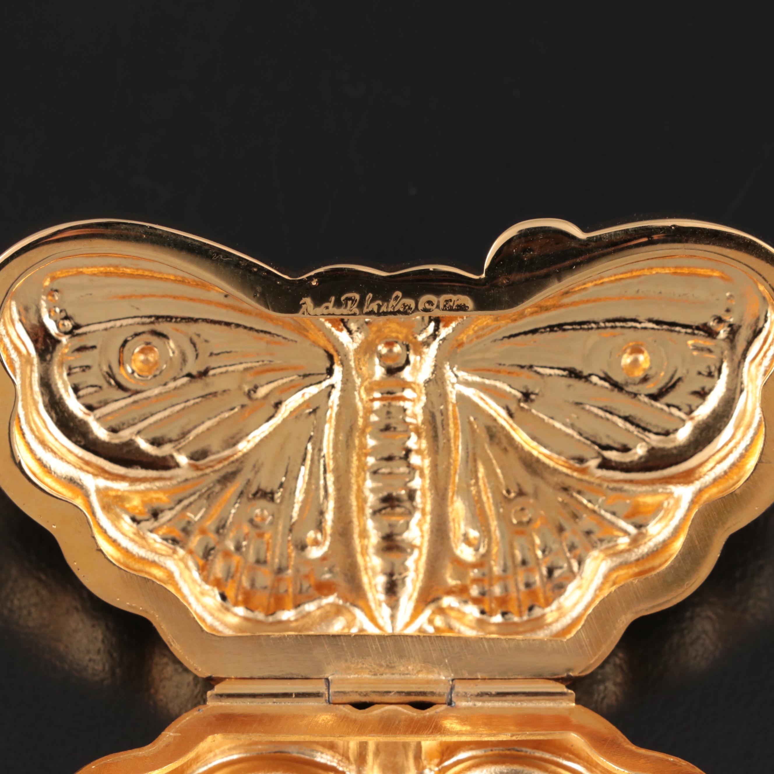 Judith Leiber Embellished Gilt Metal Butterfly Pill Box