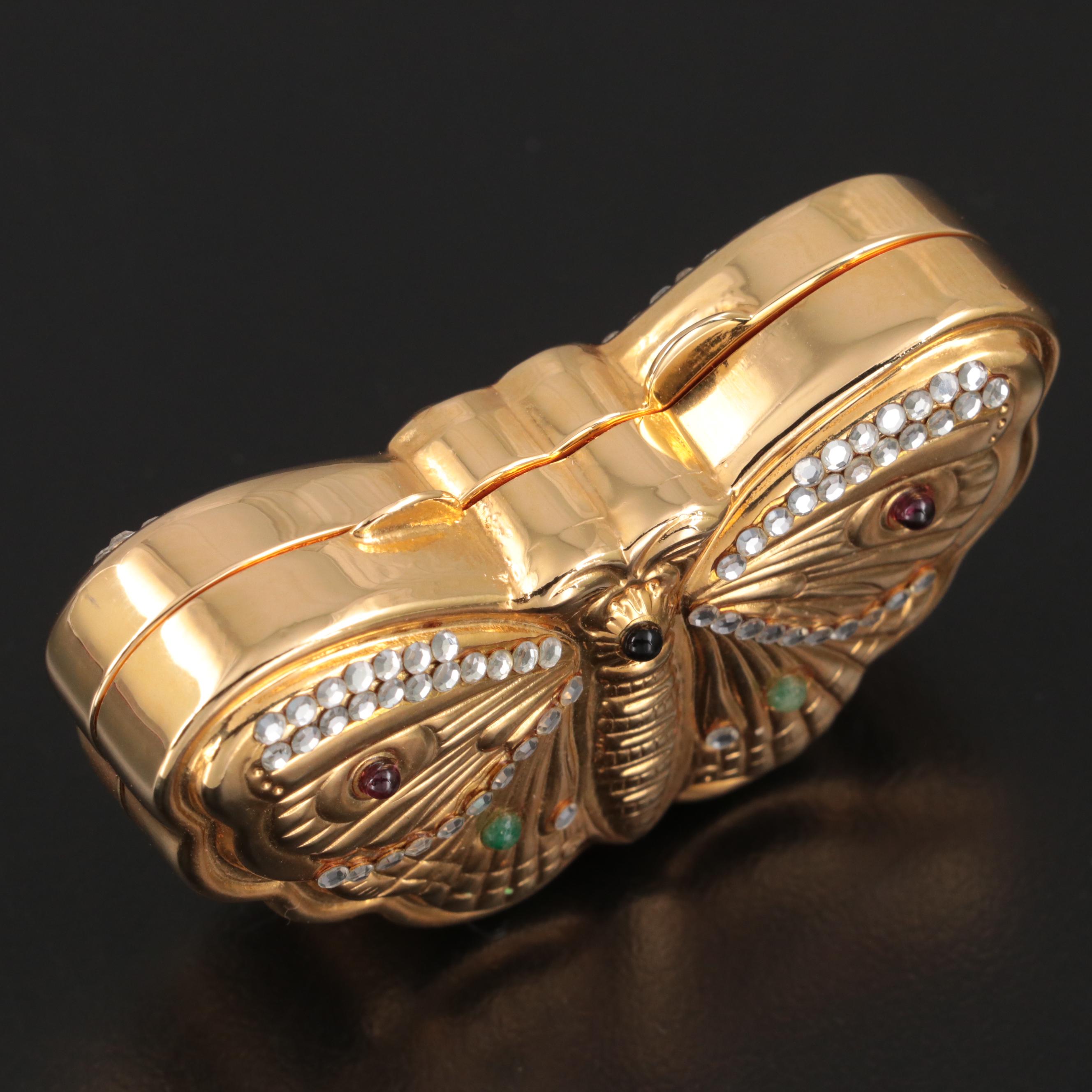 Judith Leiber Embellished Gilt Metal Butterfly Pill Box