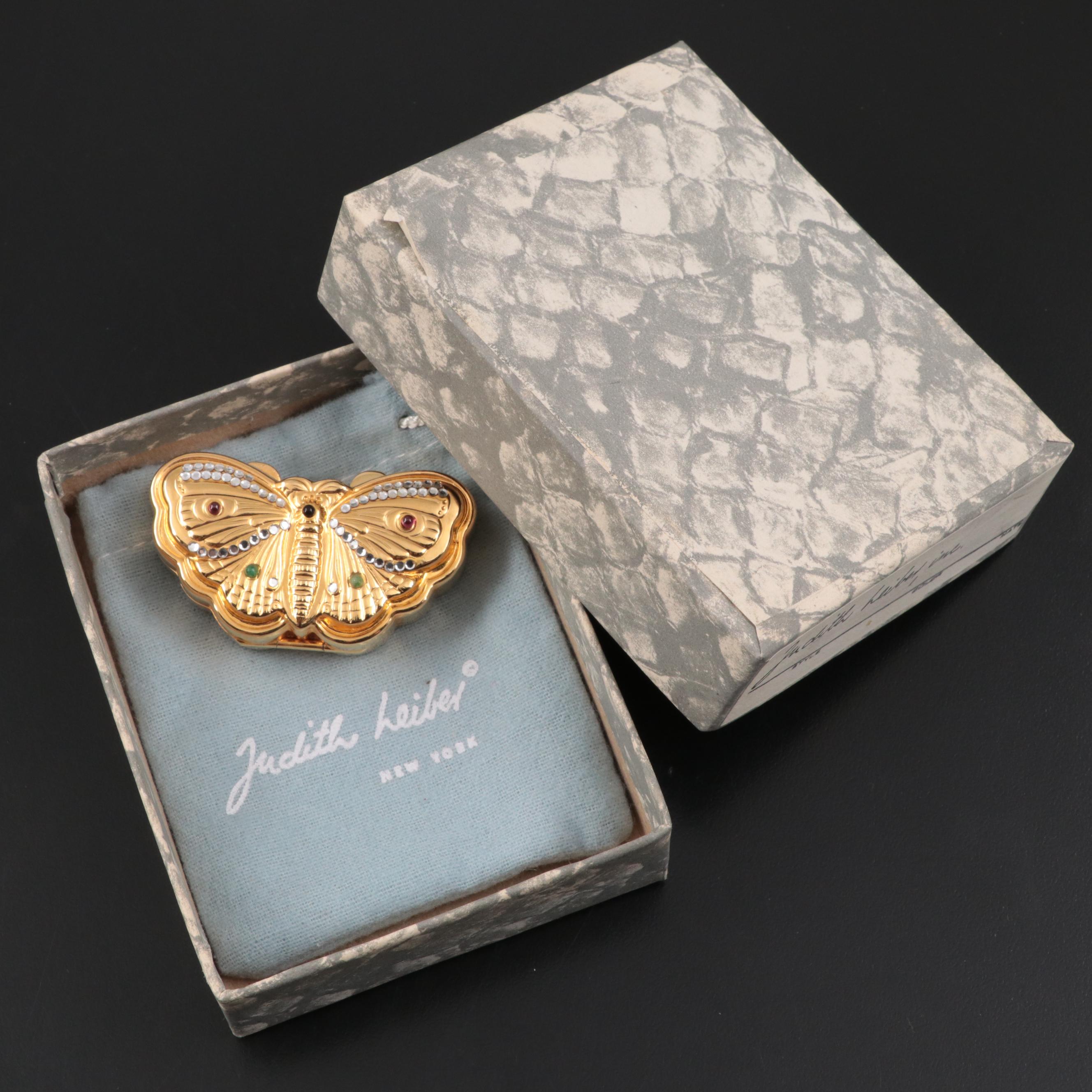 Judith Leiber Embellished Gilt Metal Butterfly Pill Box