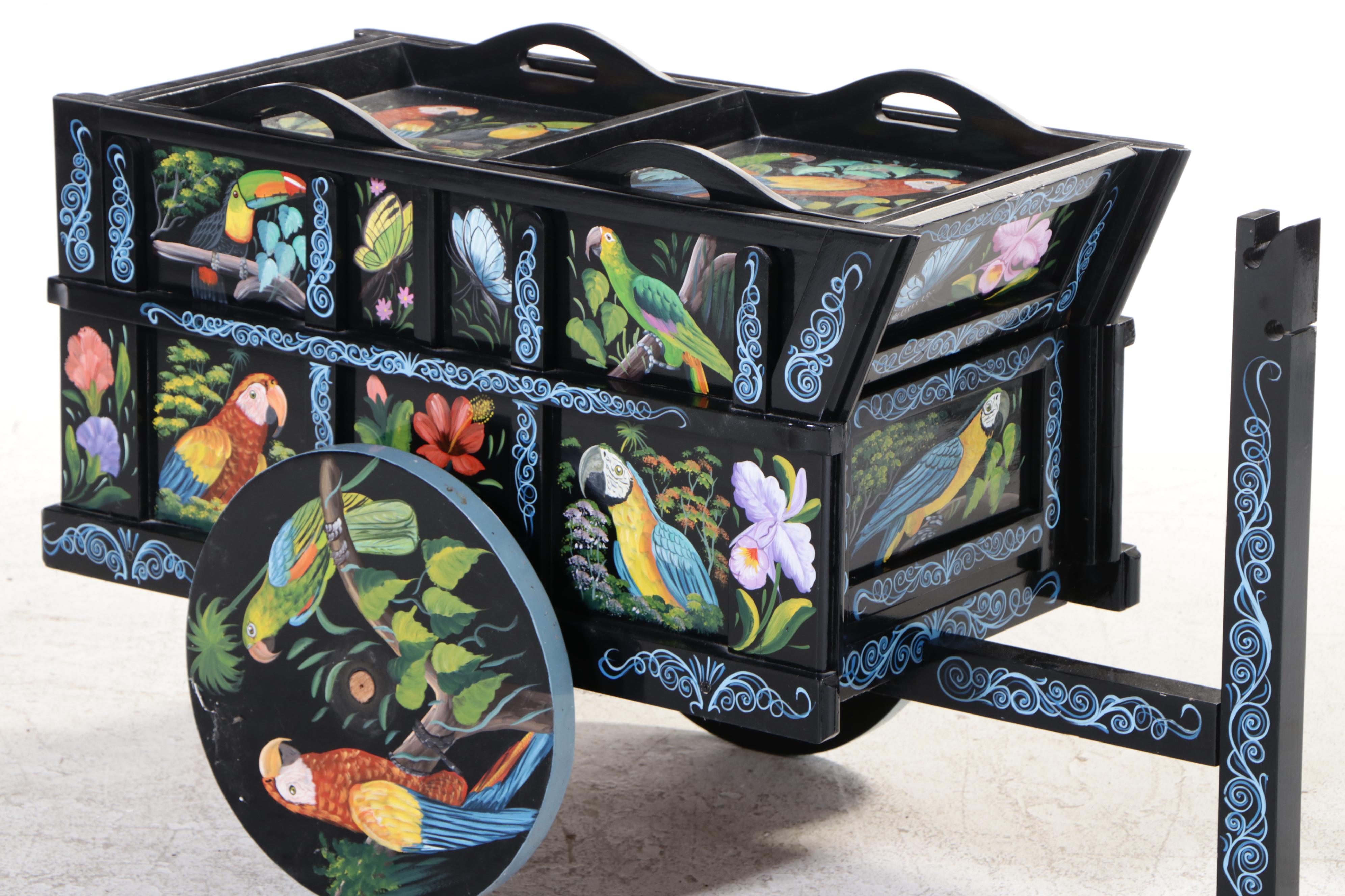 Costa Rican Style Painted Wooden Beverage Cart