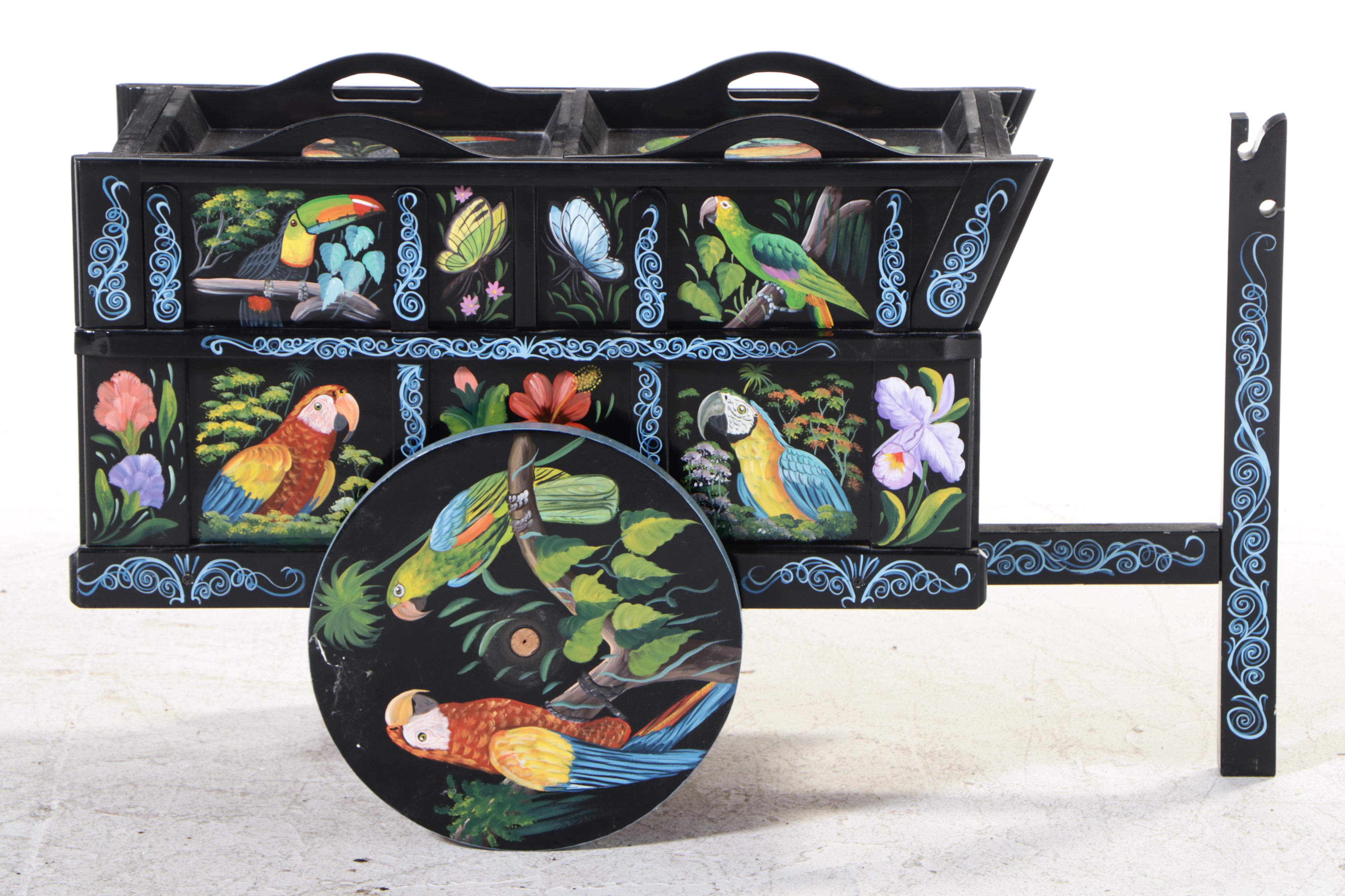 Costa Rican Style Painted Wooden Beverage Cart