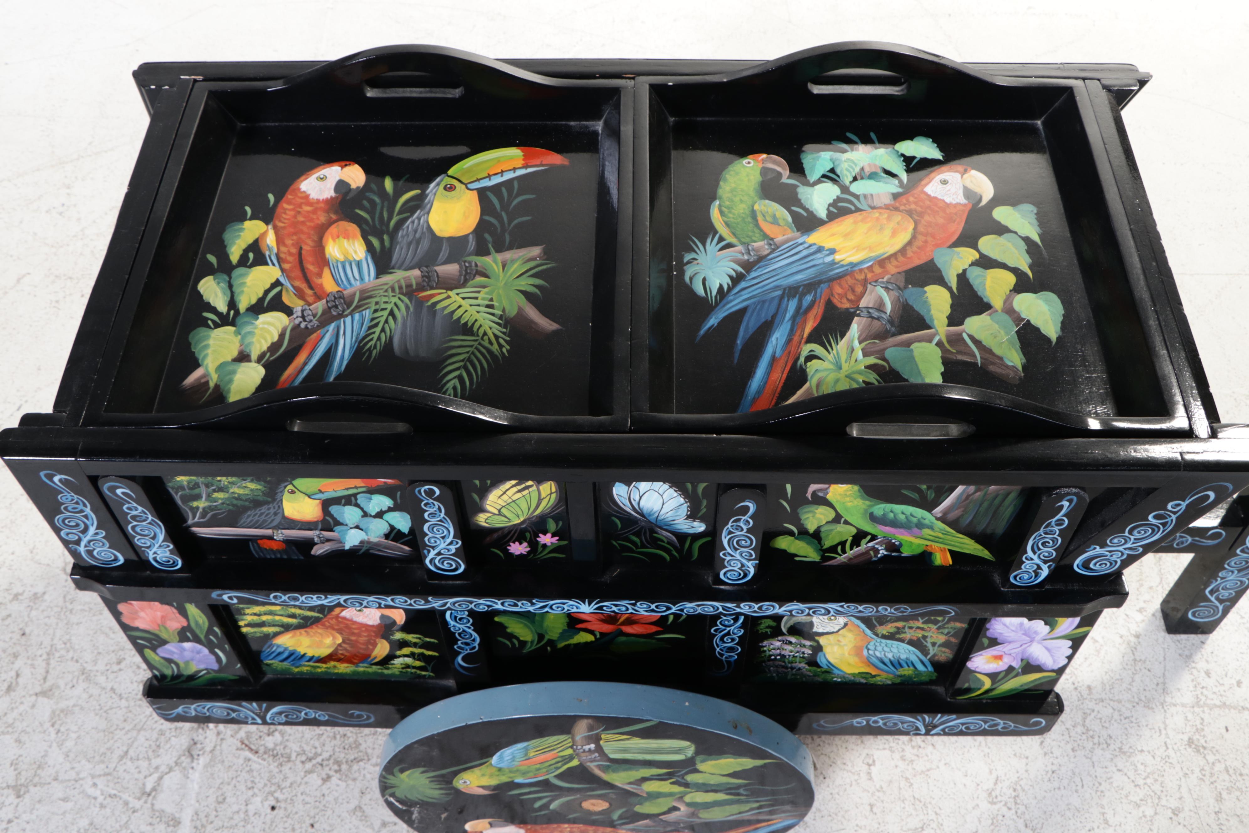 Costa Rican Style Painted Wooden Beverage Cart