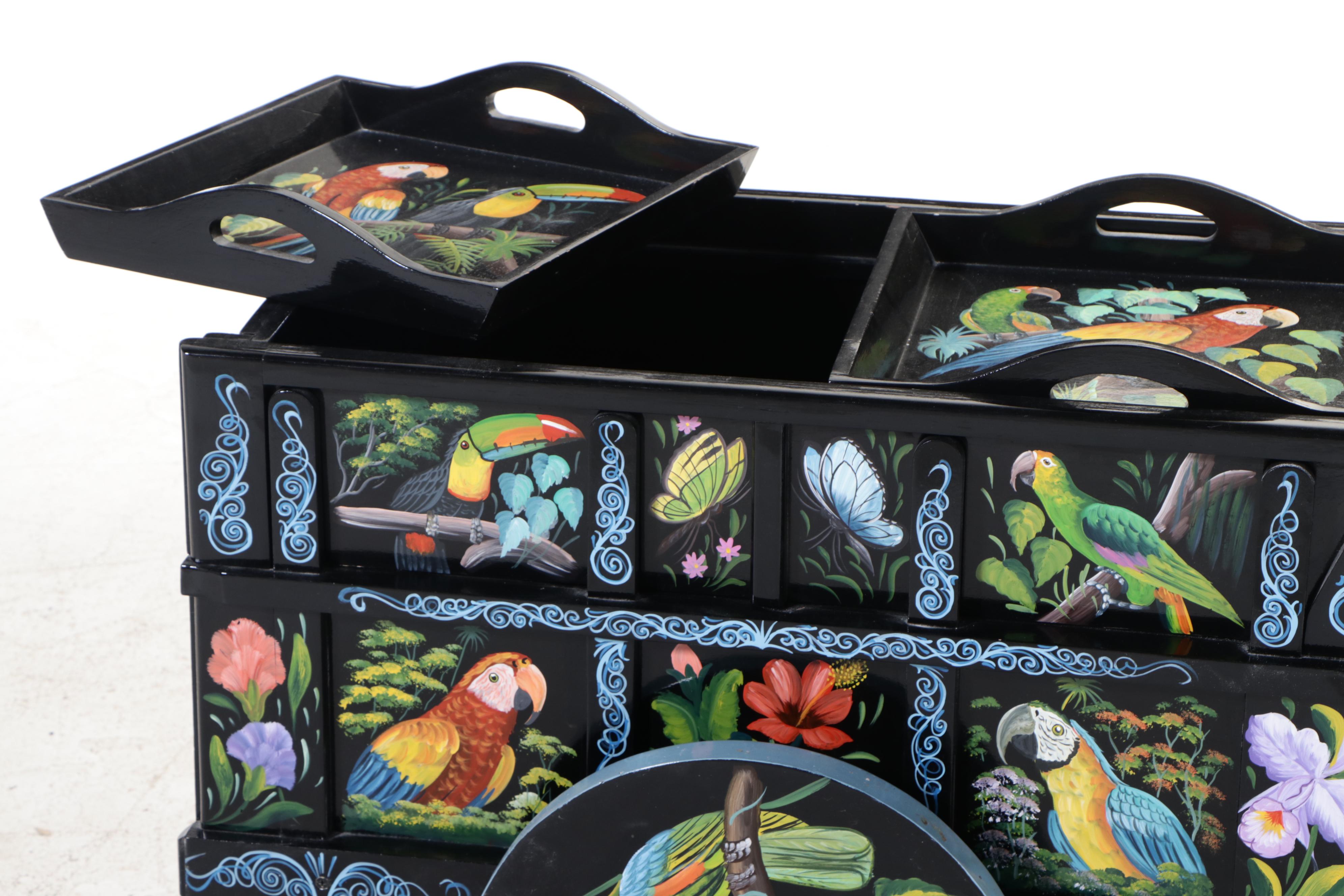 Costa Rican Style Painted Wooden Beverage Cart