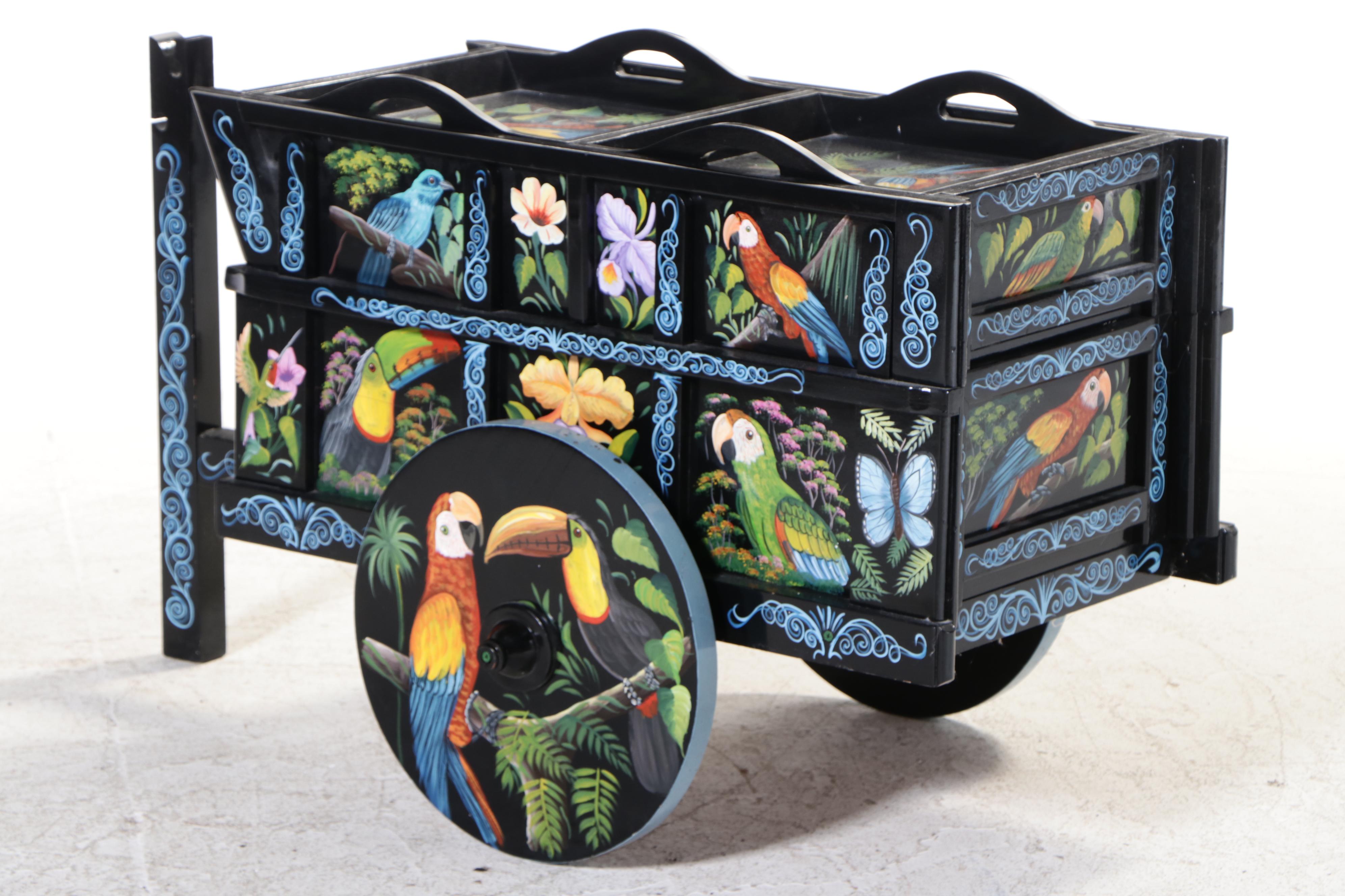 Costa Rican Style Painted Wooden Beverage Cart