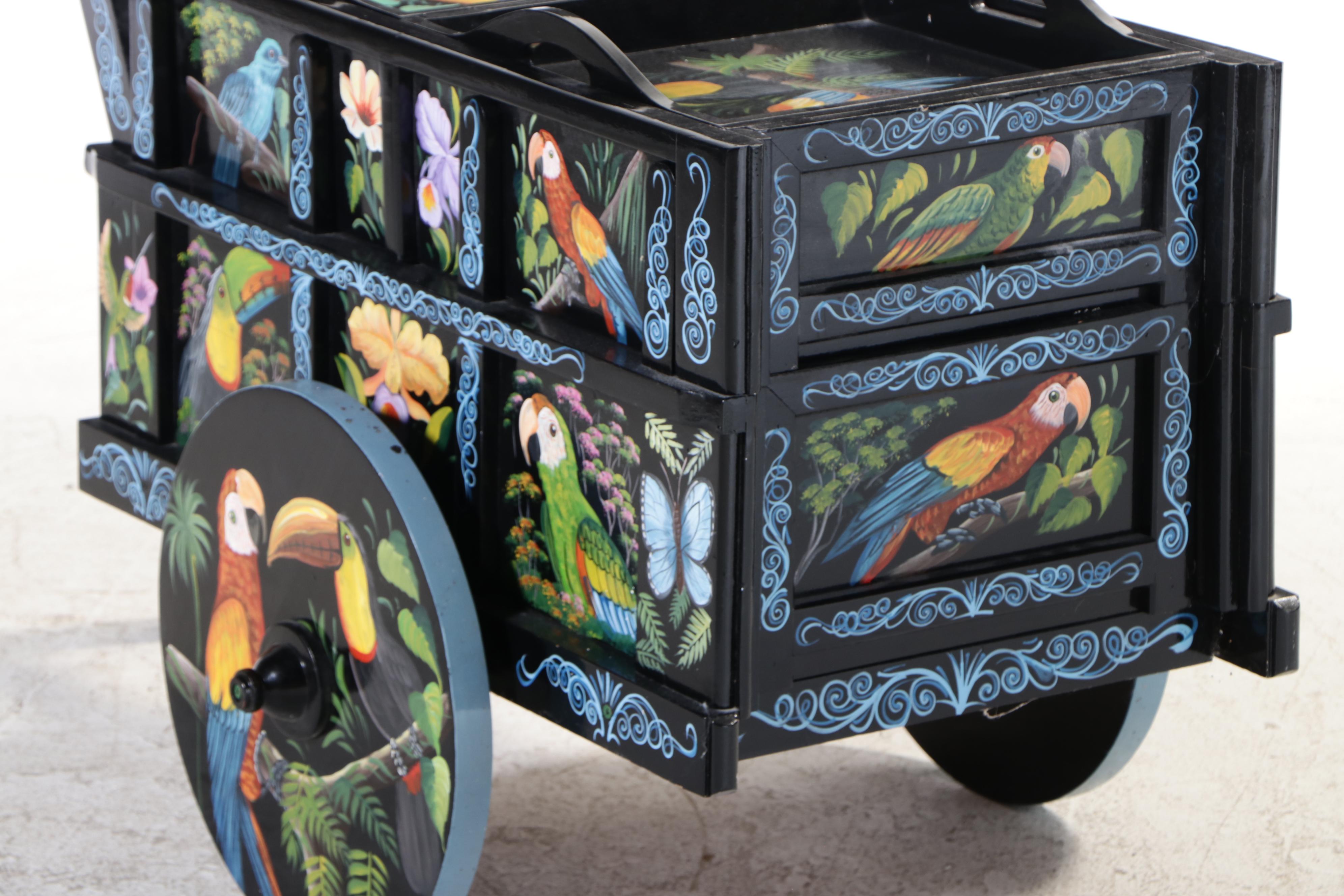 Costa Rican Style Painted Wooden Beverage Cart