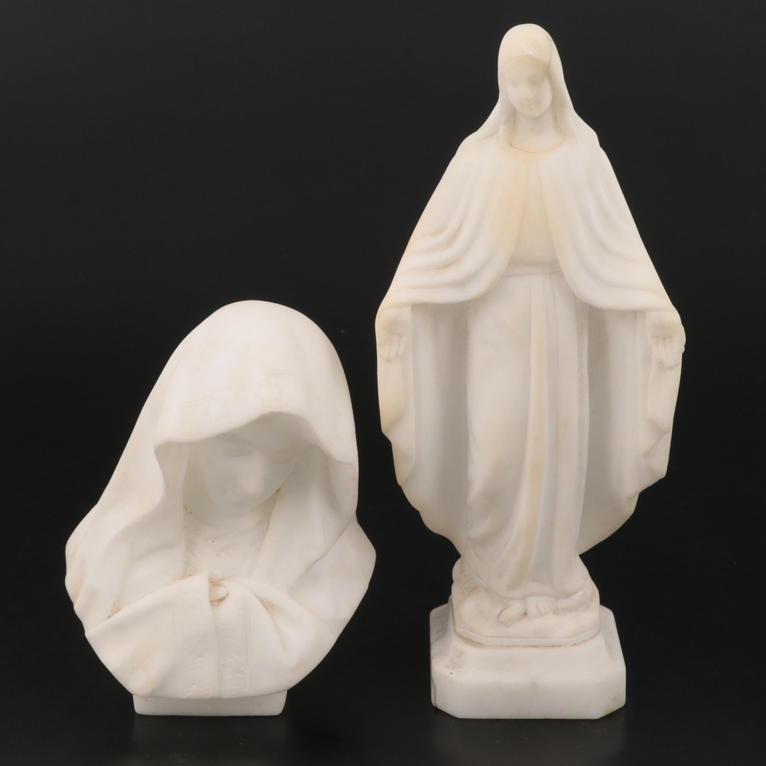 Italian Alabaster Madonna Figurines, Mid-20th Century