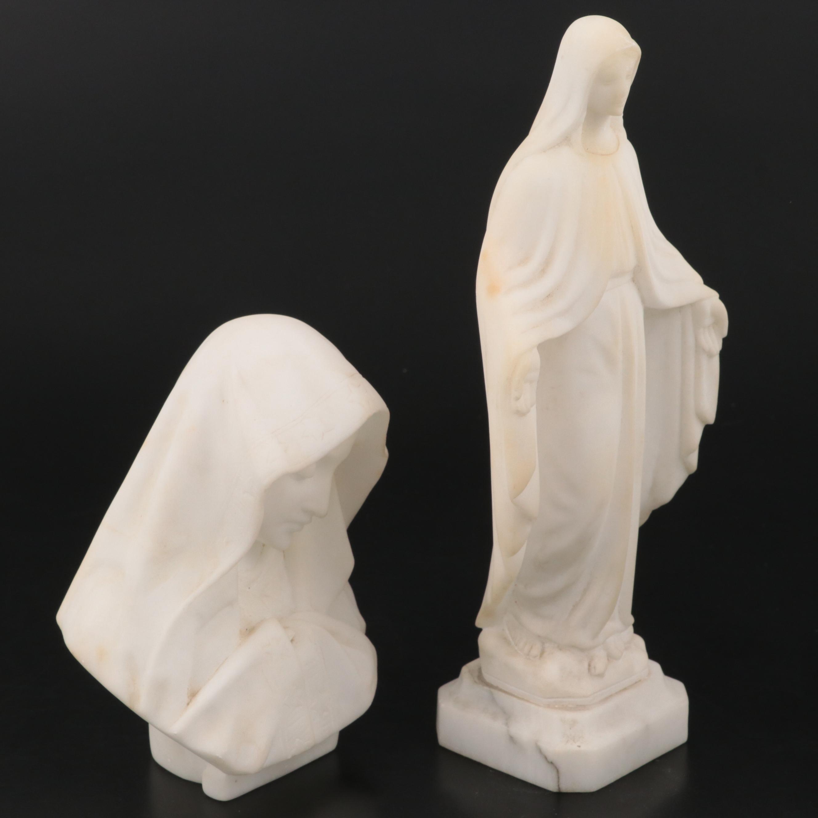 Italian Alabaster Madonna Figurines, Mid20th Century EBTH