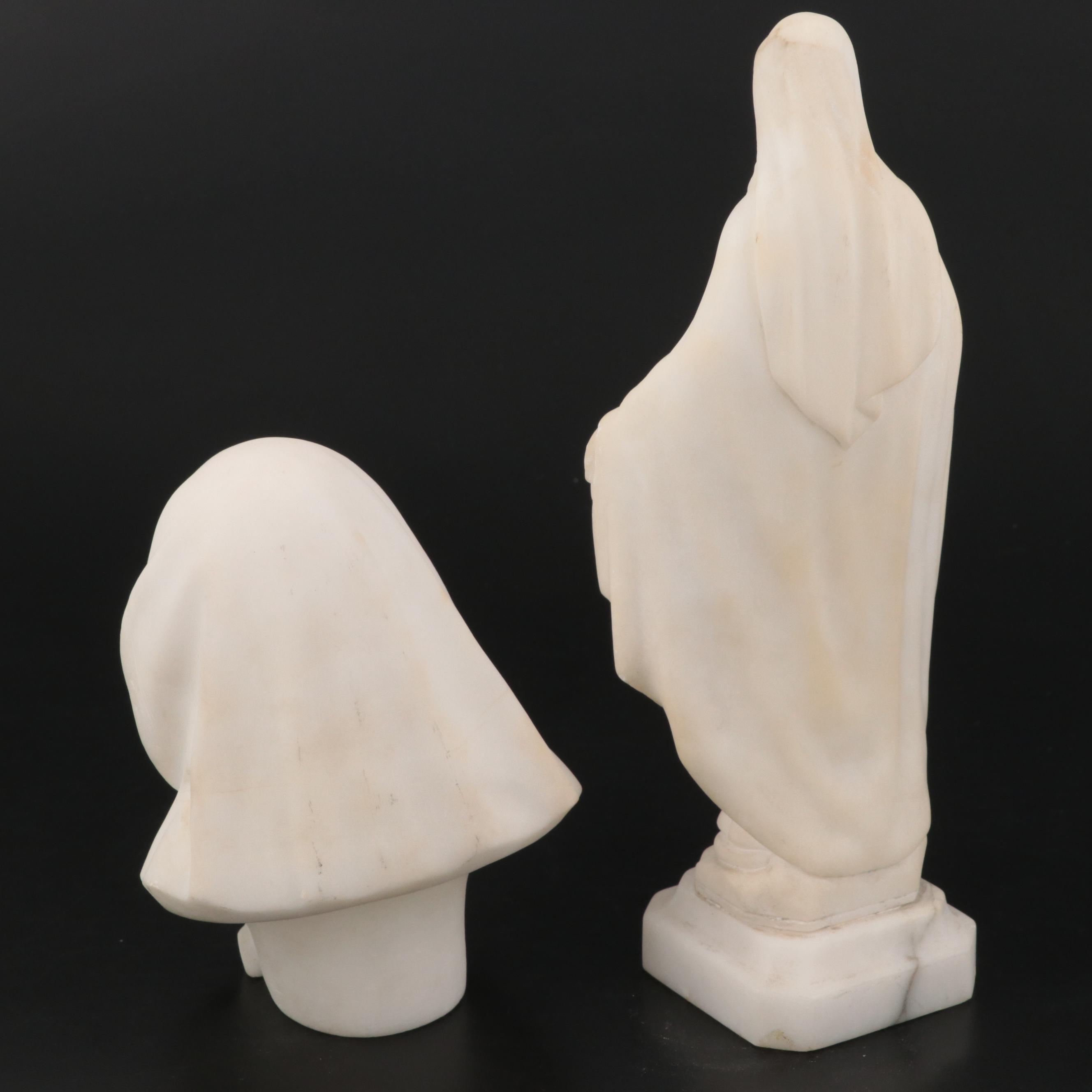 Italian Alabaster Madonna Figurines, Mid20th Century EBTH