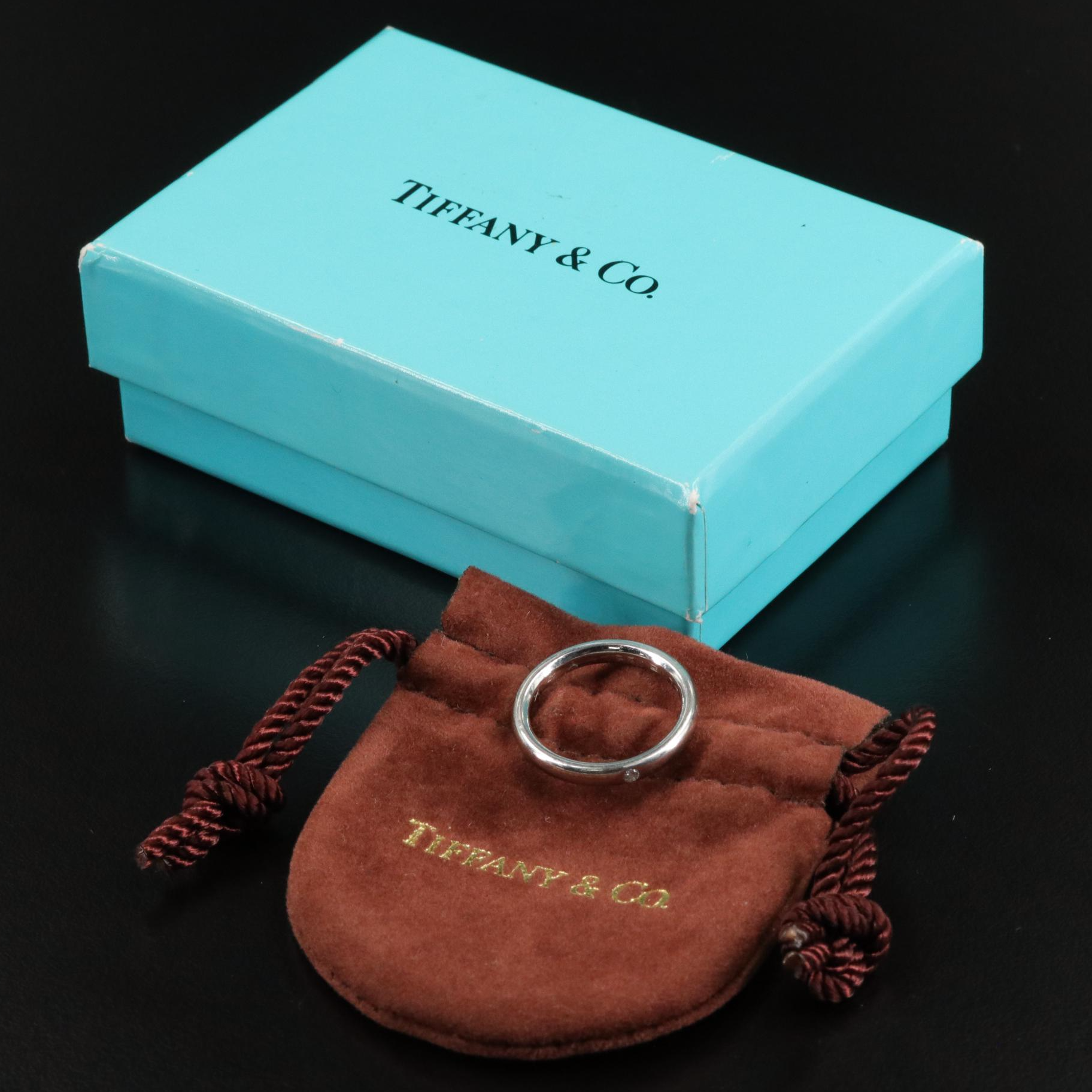 Tiffany & Co. Sterling Diamond Ring With Box