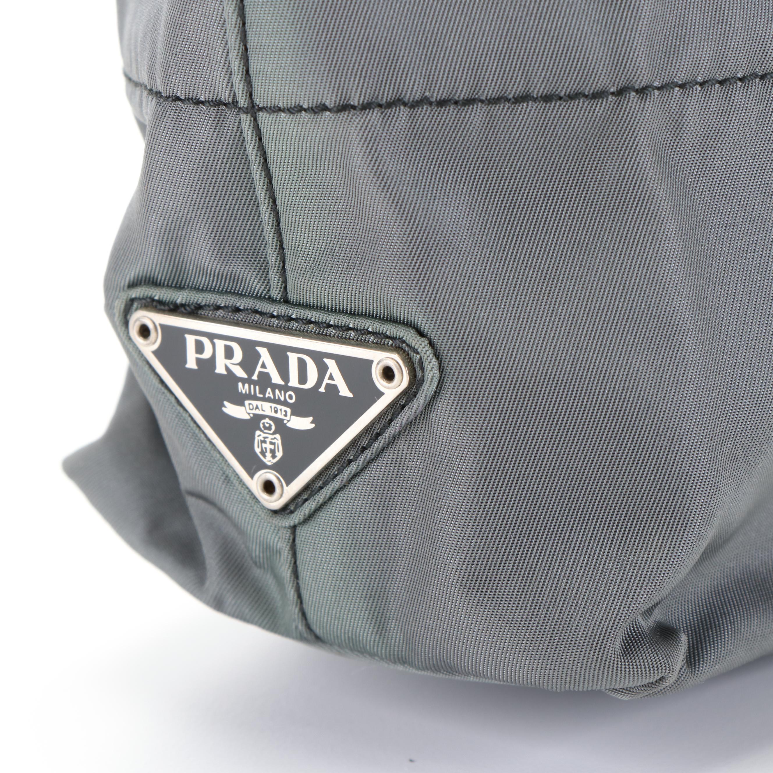 Prada Tessuto Gray Nylon Tote Bag with Black Chain Straps