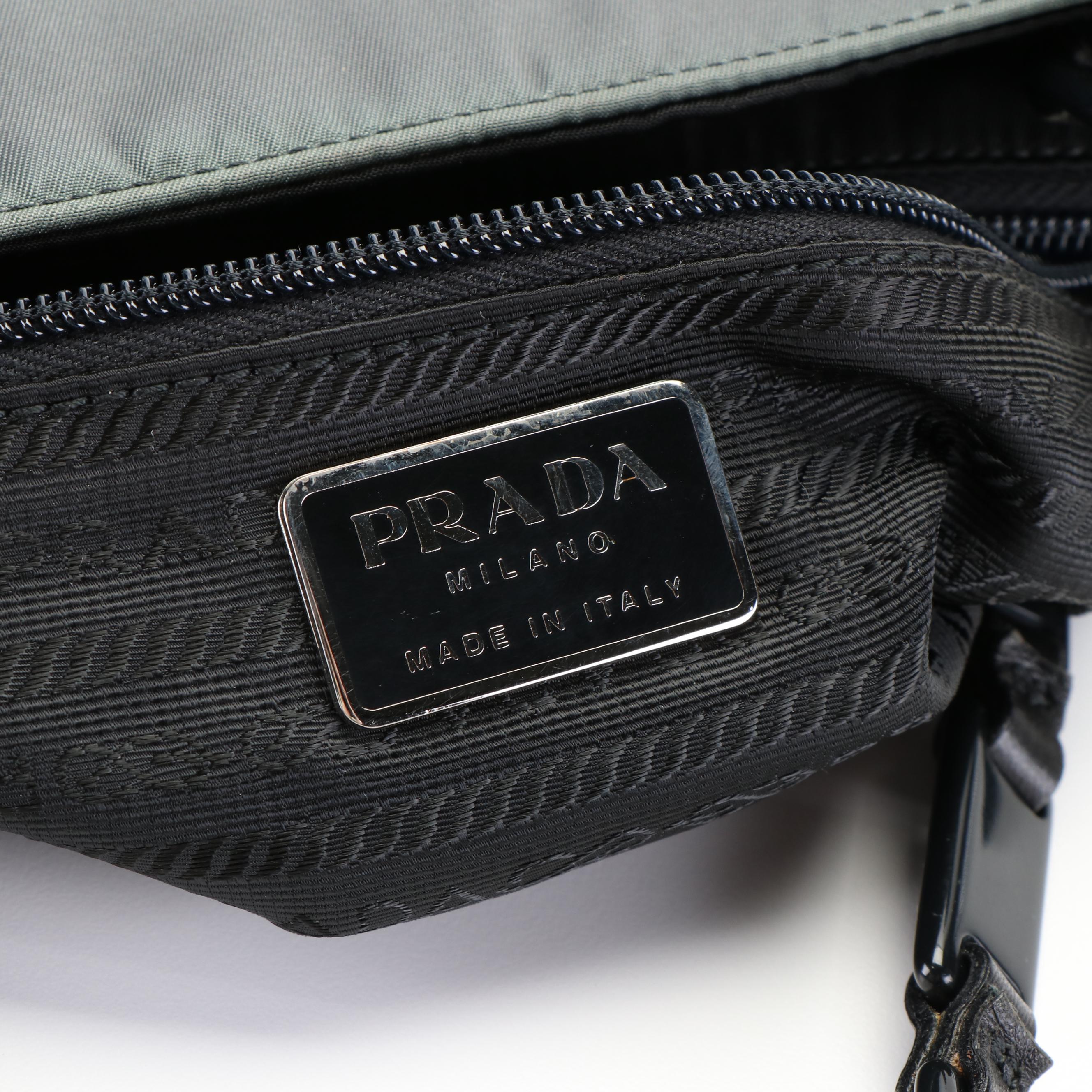 Prada Tessuto Gray Nylon Tote Bag with Black Chain Straps