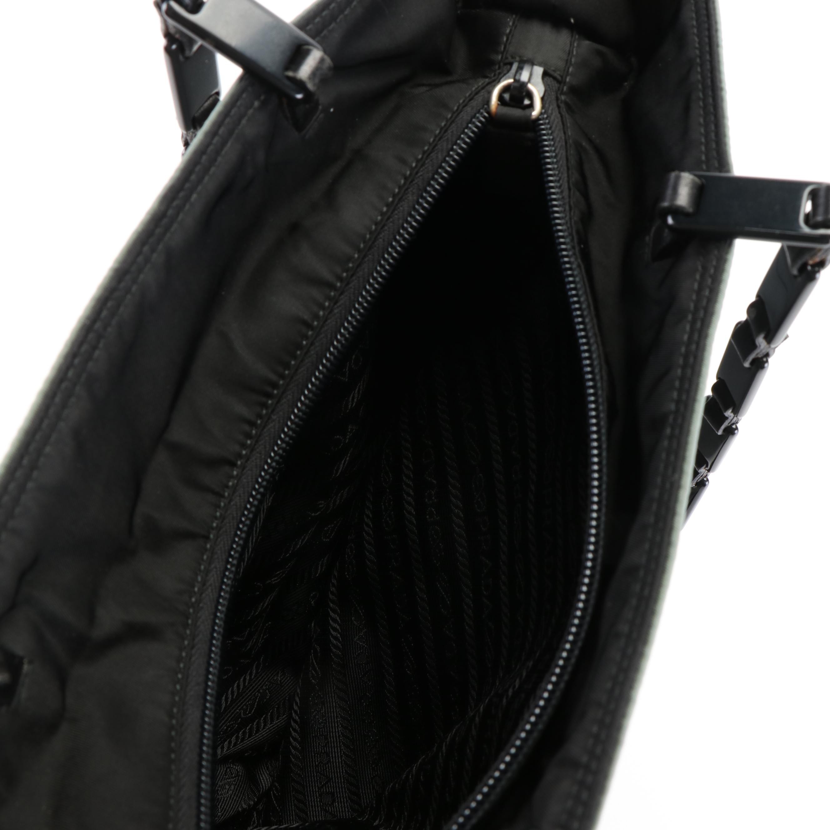 Prada Tessuto Gray Nylon Tote Bag with Black Chain Straps