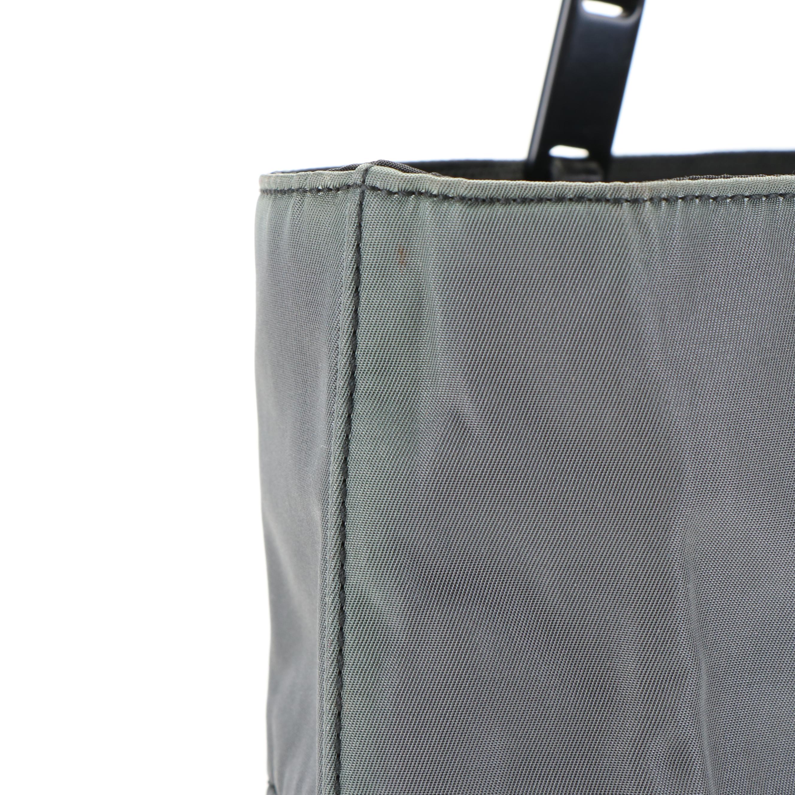 Prada Tessuto Gray Nylon Tote Bag with Black Chain Straps