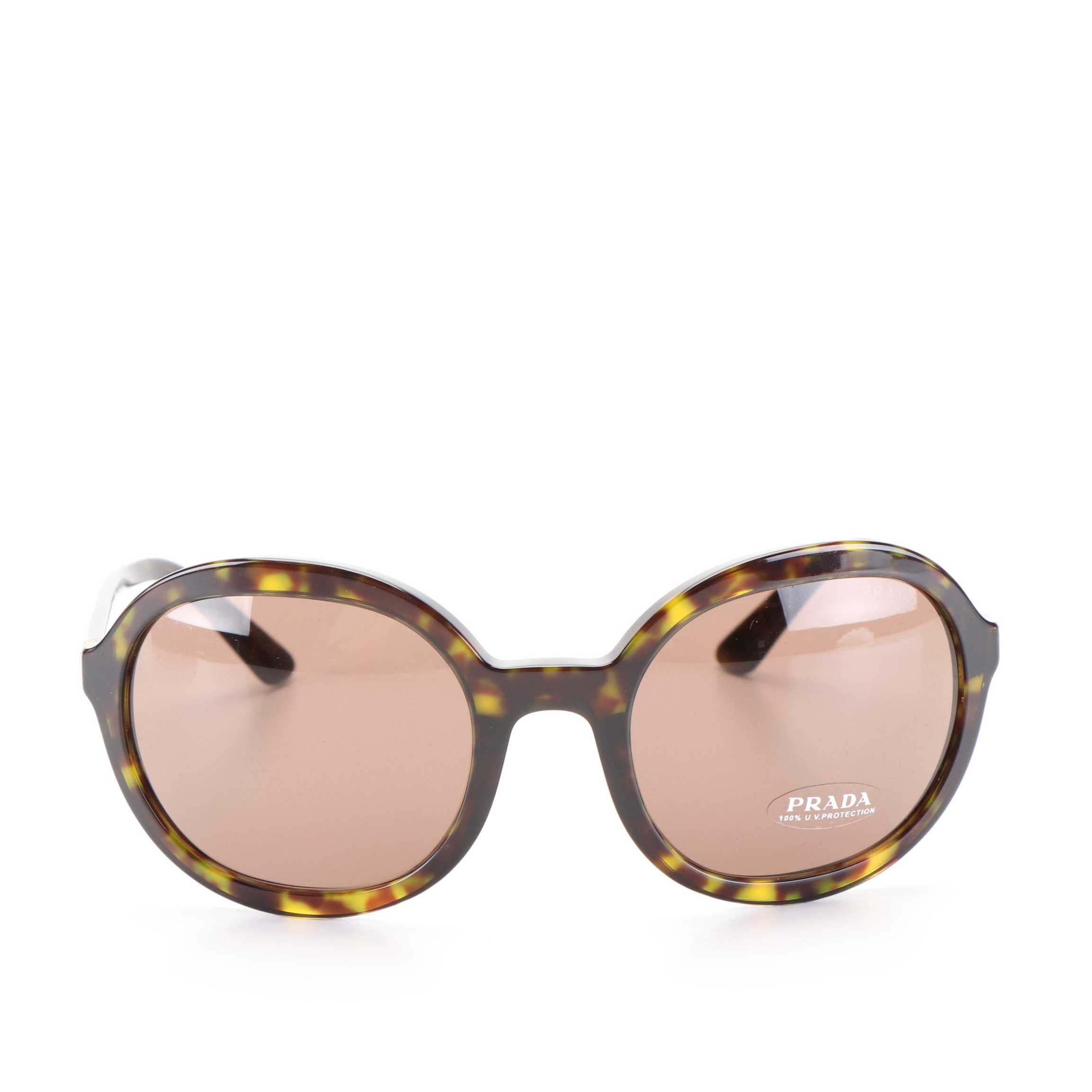 Prada SPR09V Round Sunglasses in Dark Havana Acetate with Case and Box