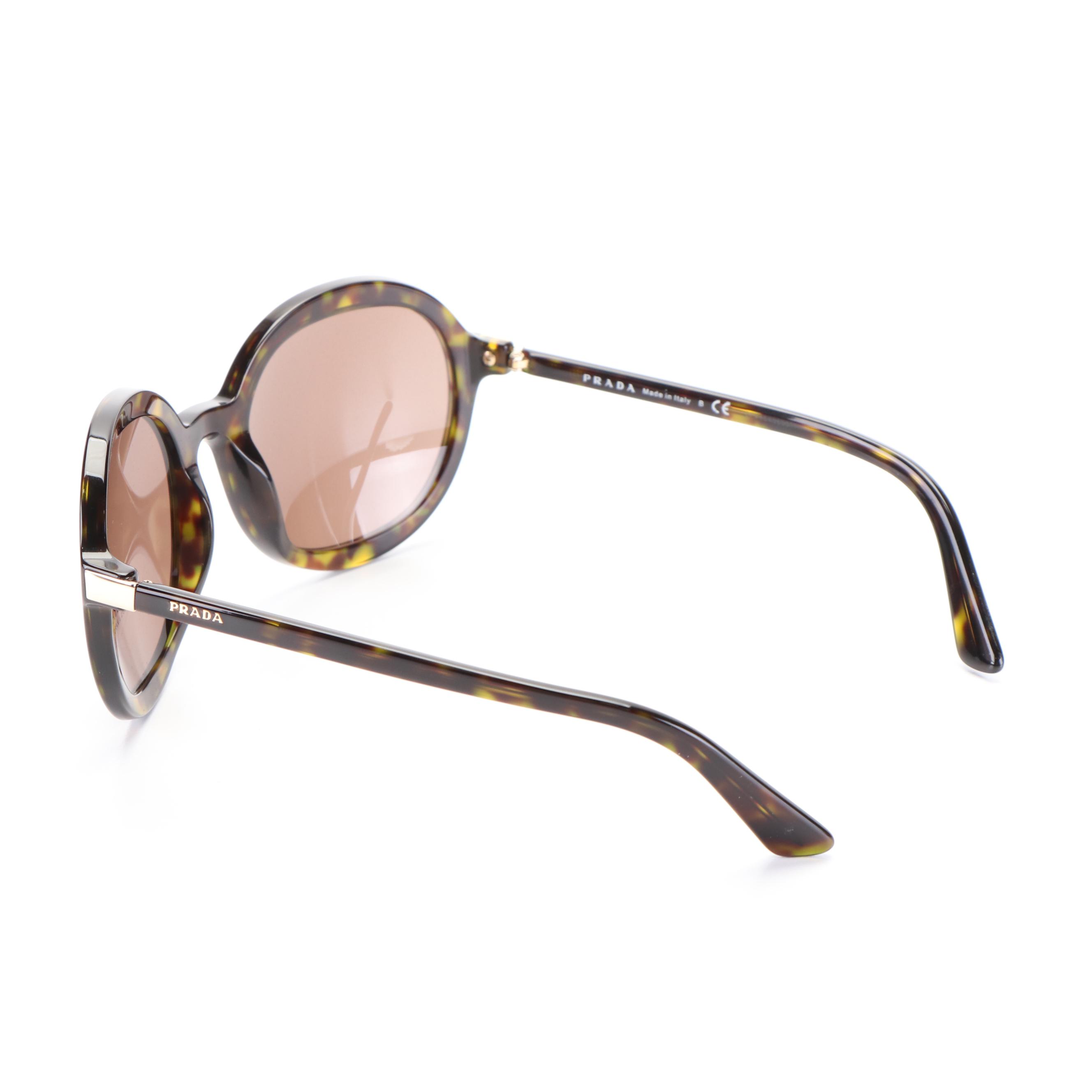 Prada SPR09V Round Sunglasses in Dark Havana Acetate with Case and Box