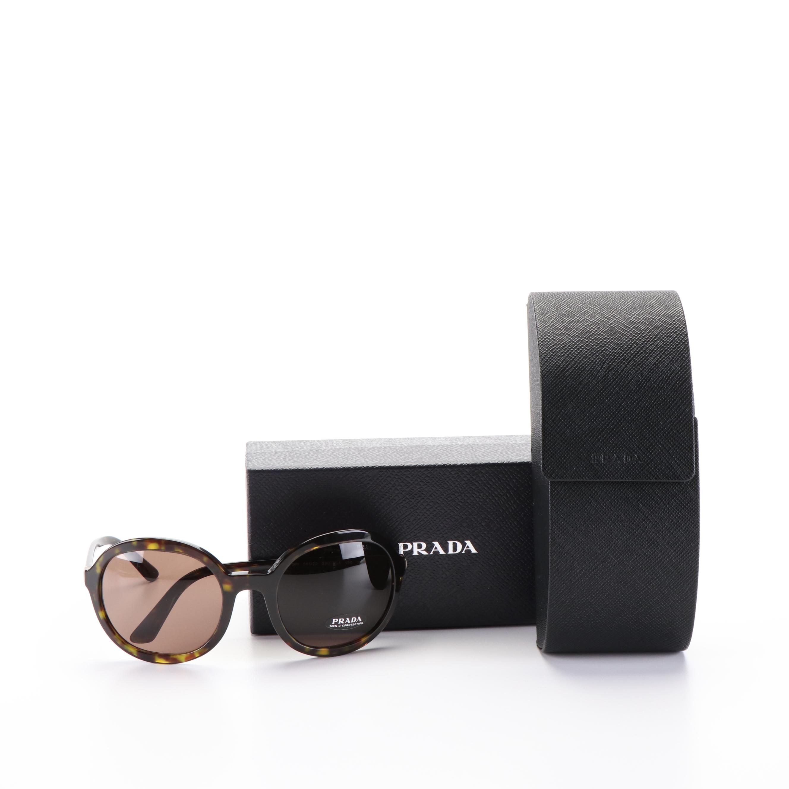 Prada SPR09V Round Sunglasses in Dark Havana Acetate with Case and Box