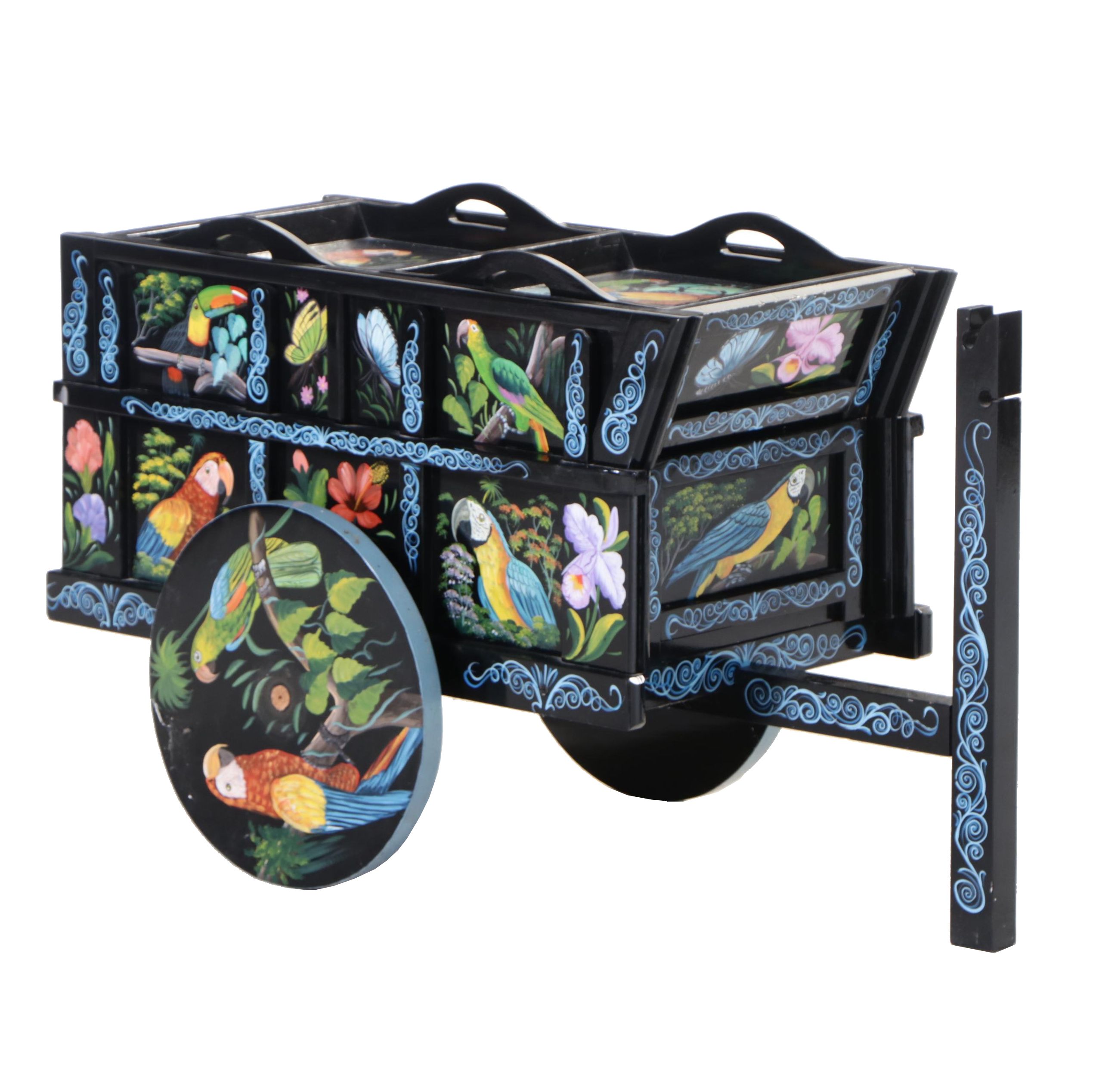 Costa Rican Style Painted Wooden Beverage Cart