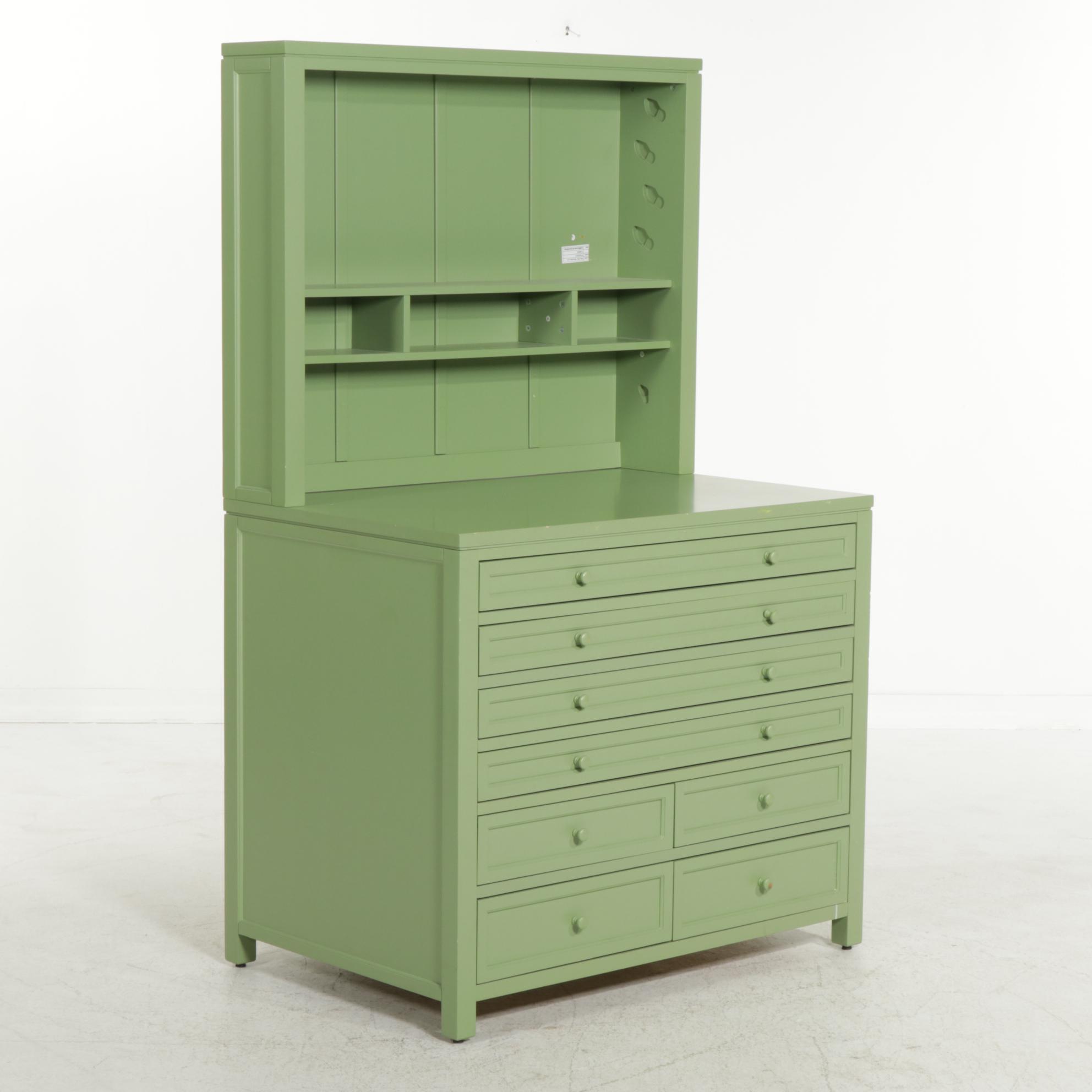 Pottery Barn Green Finished Flat File Cabinet and Gift-Wrap Hutch, 21st Century