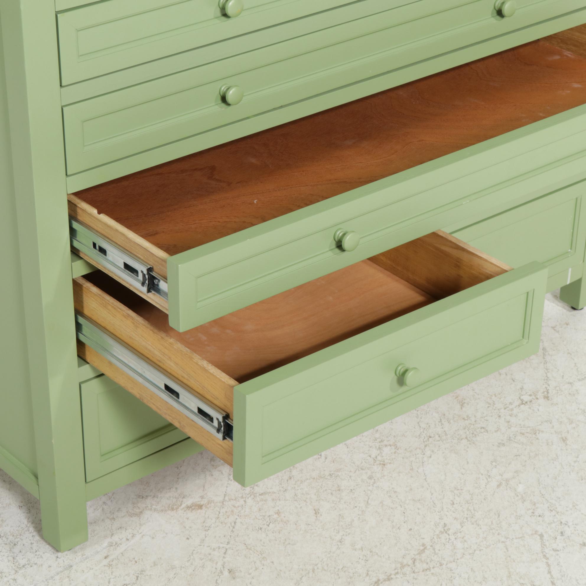 Pottery Barn Green Finished Flat File Cabinet and Gift-Wrap Hutch, 21st Century