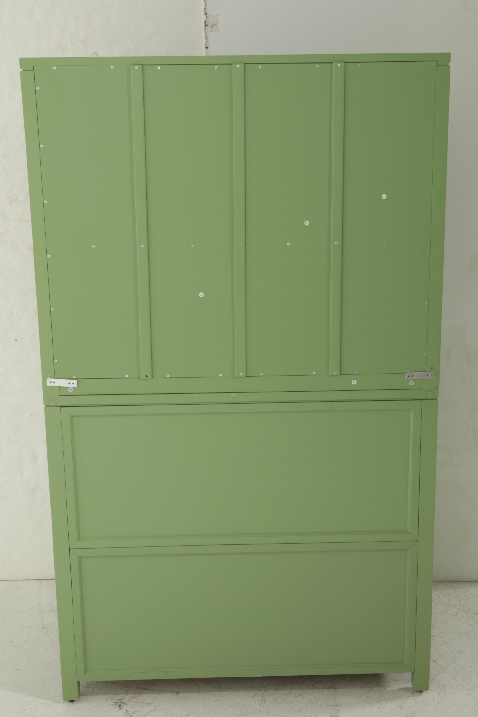 Pottery Barn Green Finished Flat File Cabinet and Gift-Wrap Hutch, 21st Century