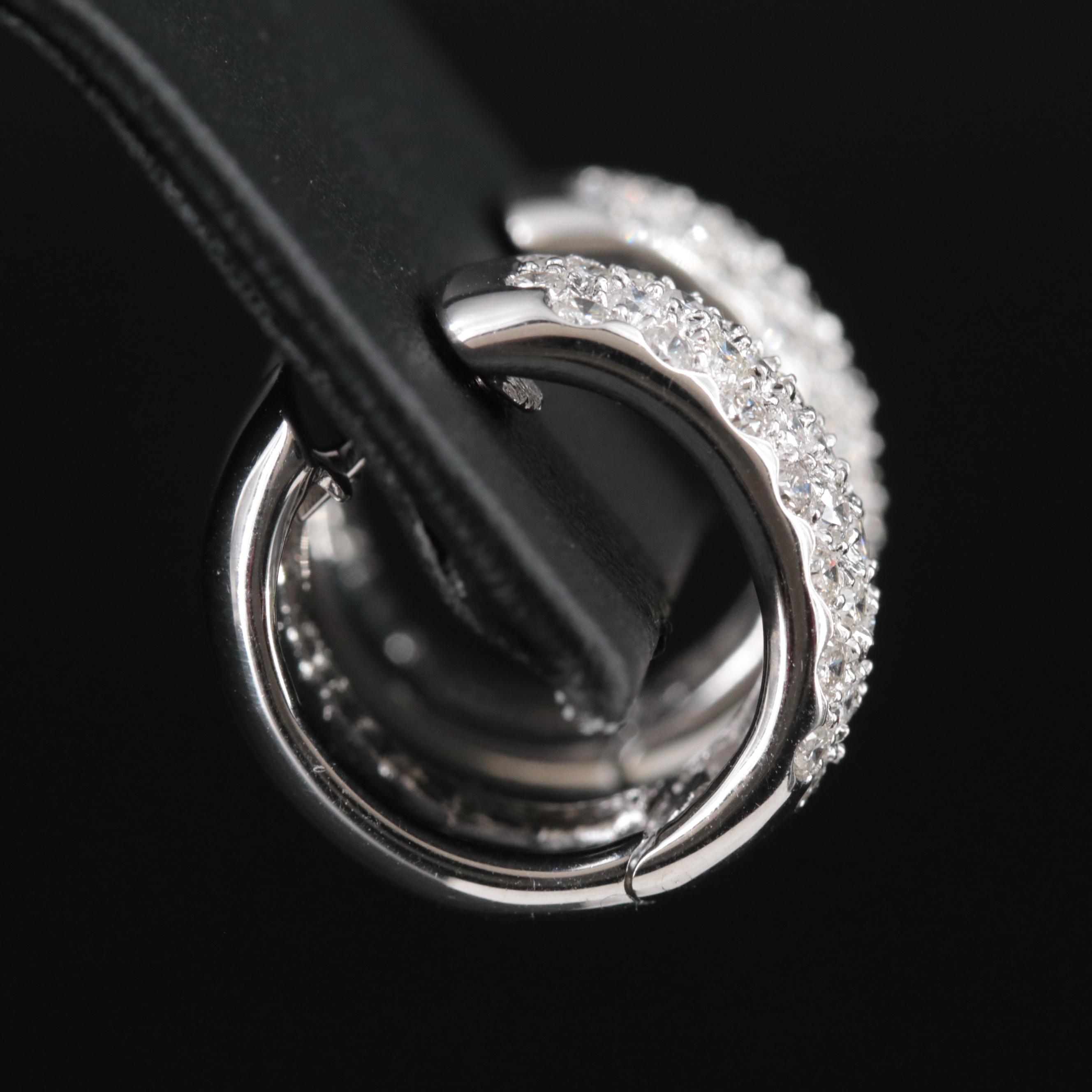 18K Pave 1.36 CTW Diamond Hoop Earrings