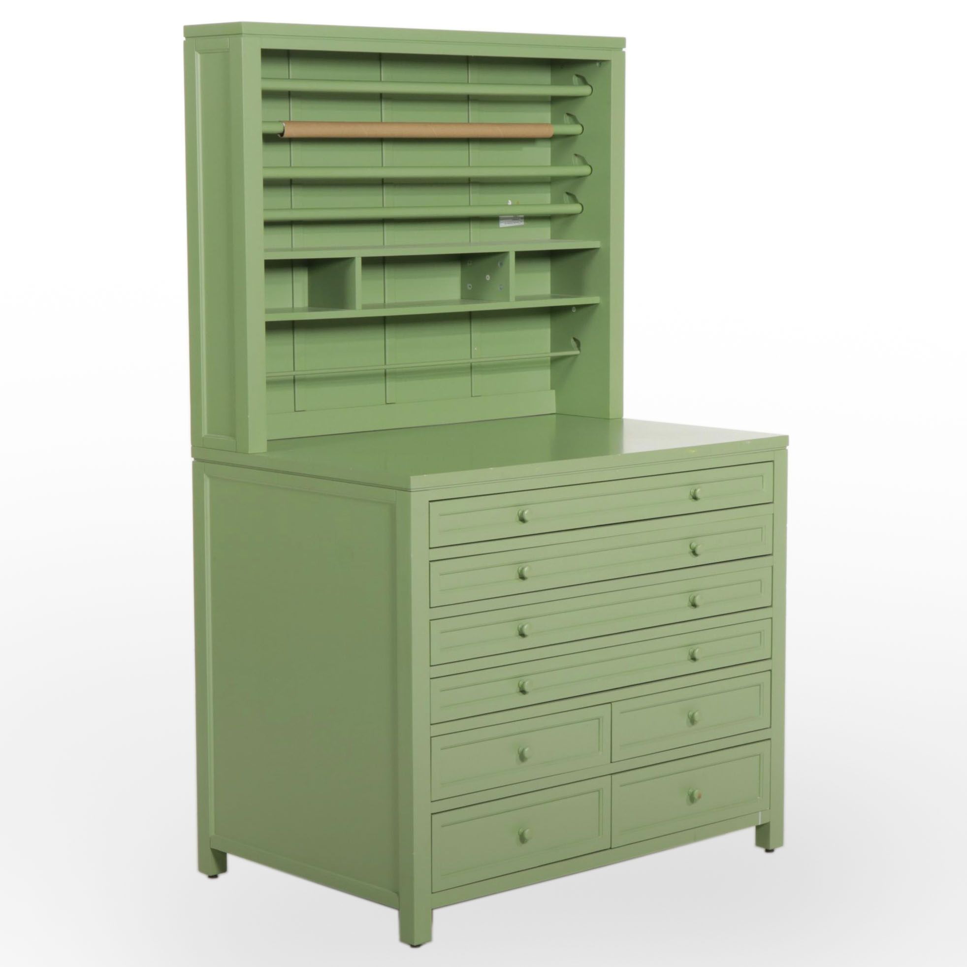 Pottery Barn Green Finished Flat File Cabinet and Gift-Wrap Hutch, 21st Century