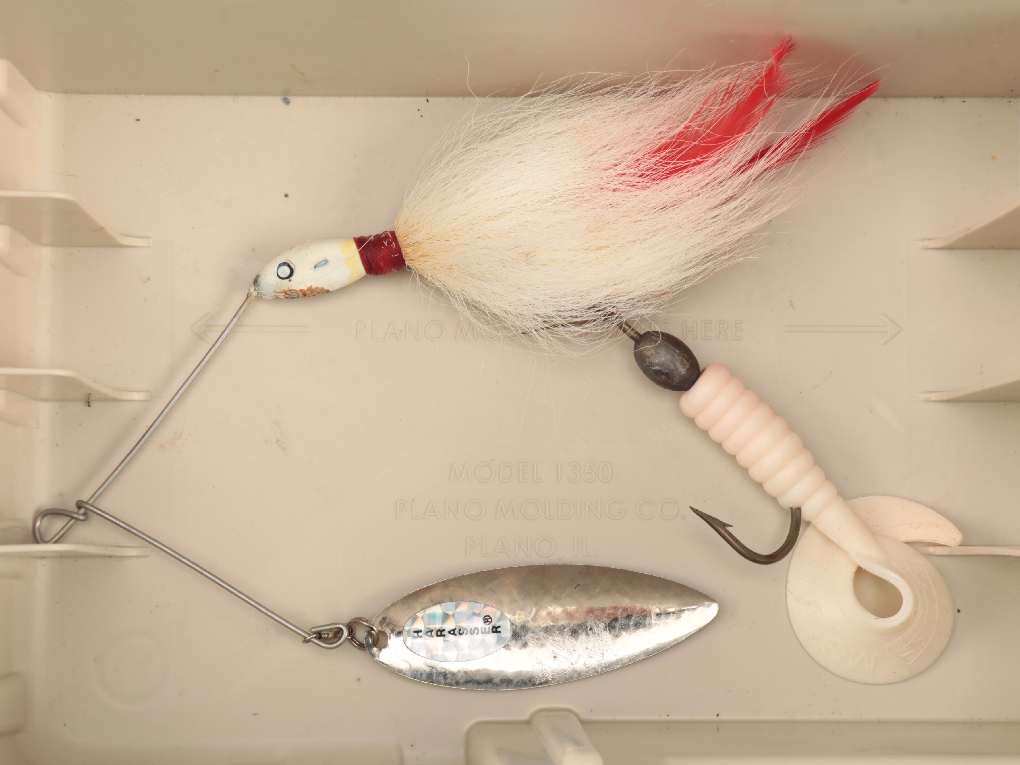 Plano Two Tier Tackle Box with Plastic Fish Baits and More