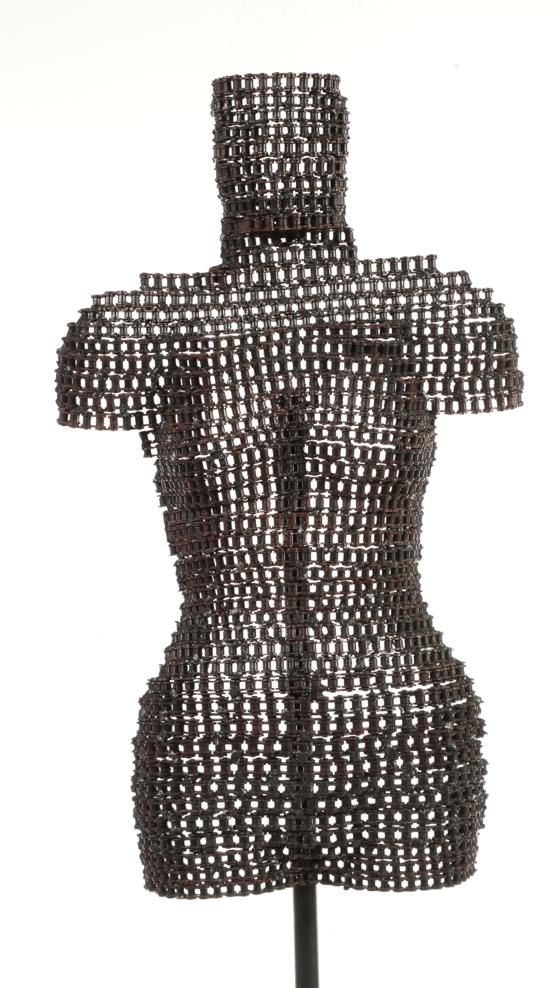 Female-Form Welded Chain Sculpture on Adjustable Stand