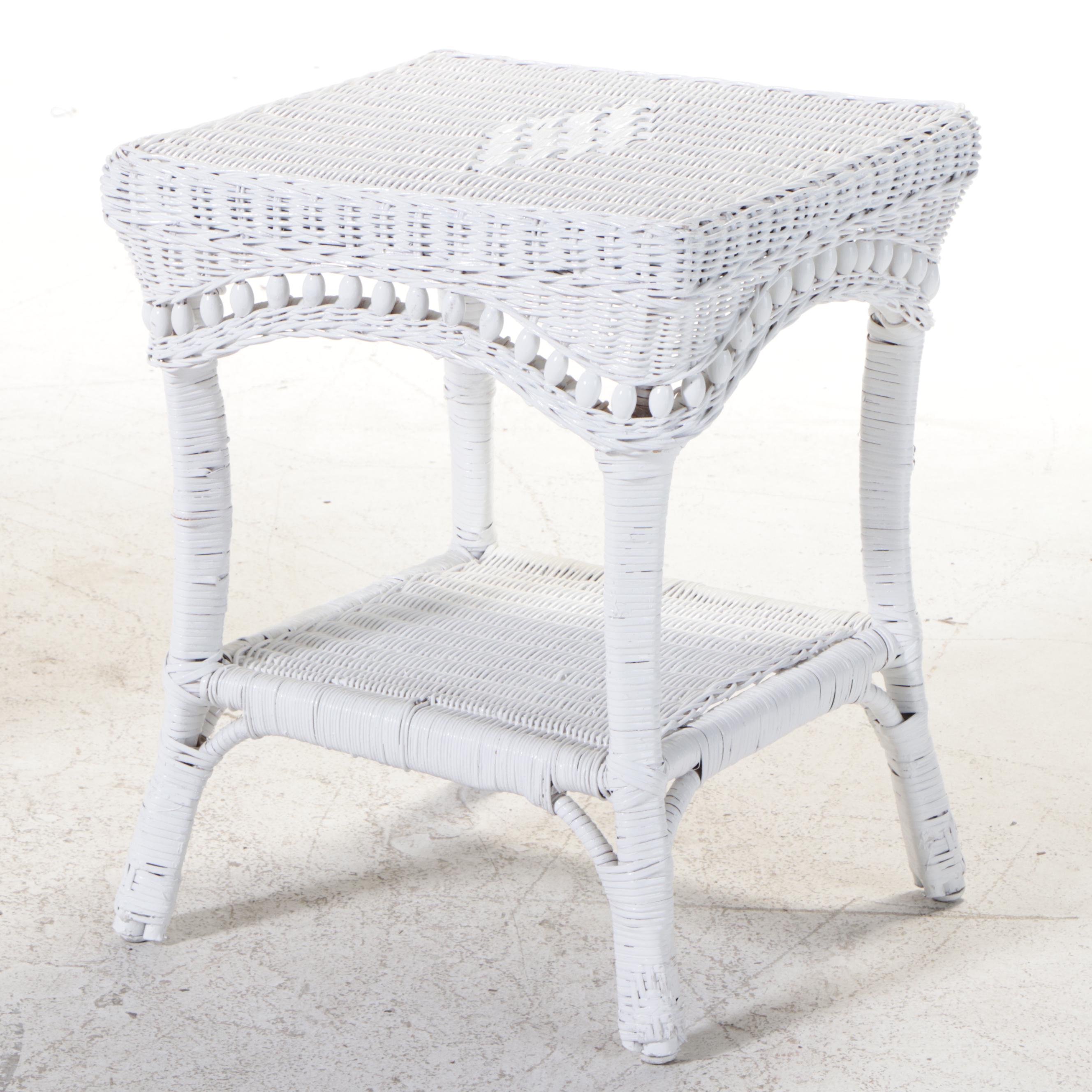 Pair of WhitePainted Wicker End Tables EBTH