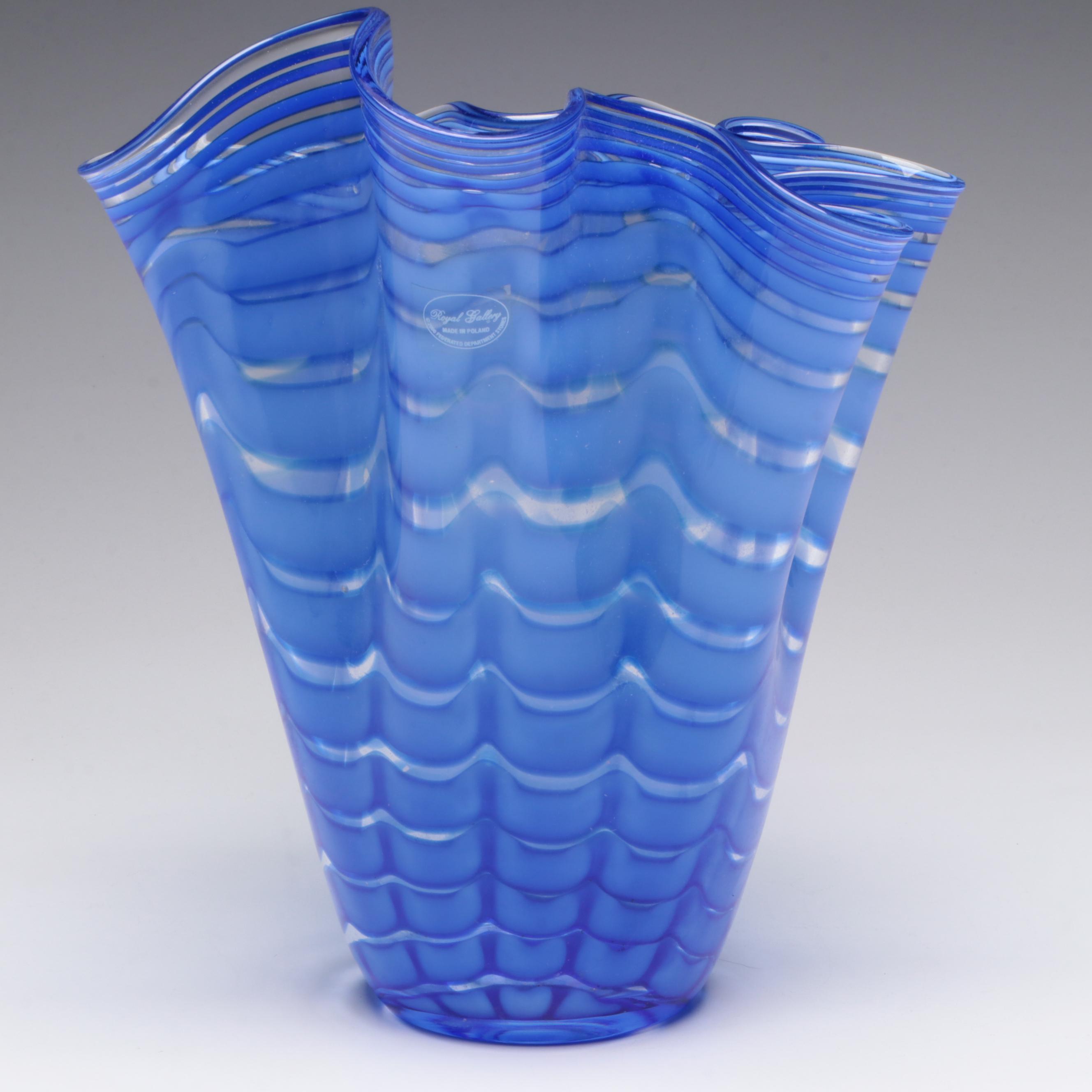 Royal Gallery Polish Art Glass Ruffled Vase