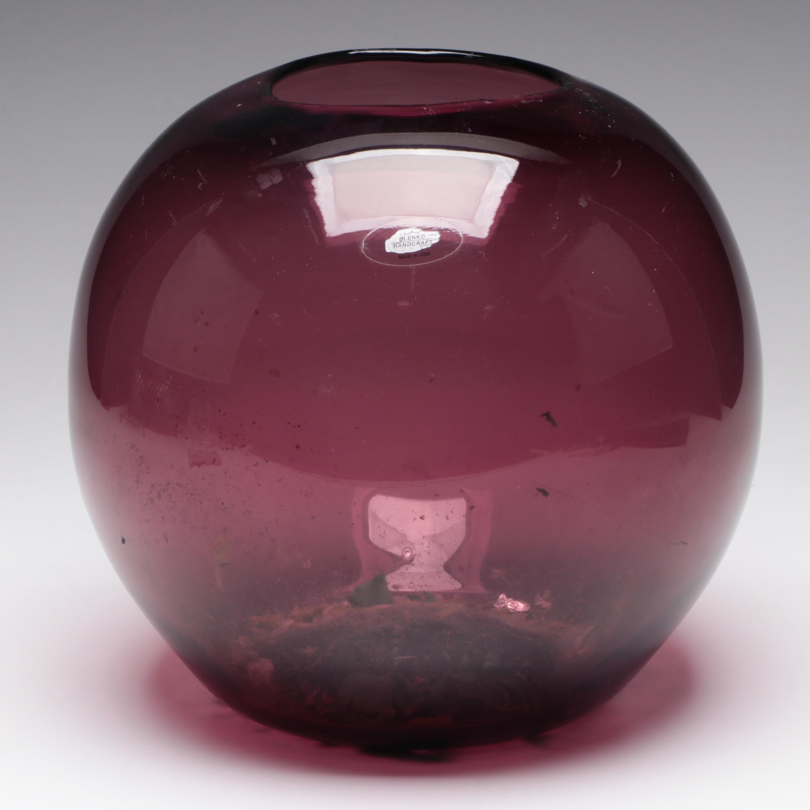 Blenko Handmade Amethyst Glass Rose Bowl