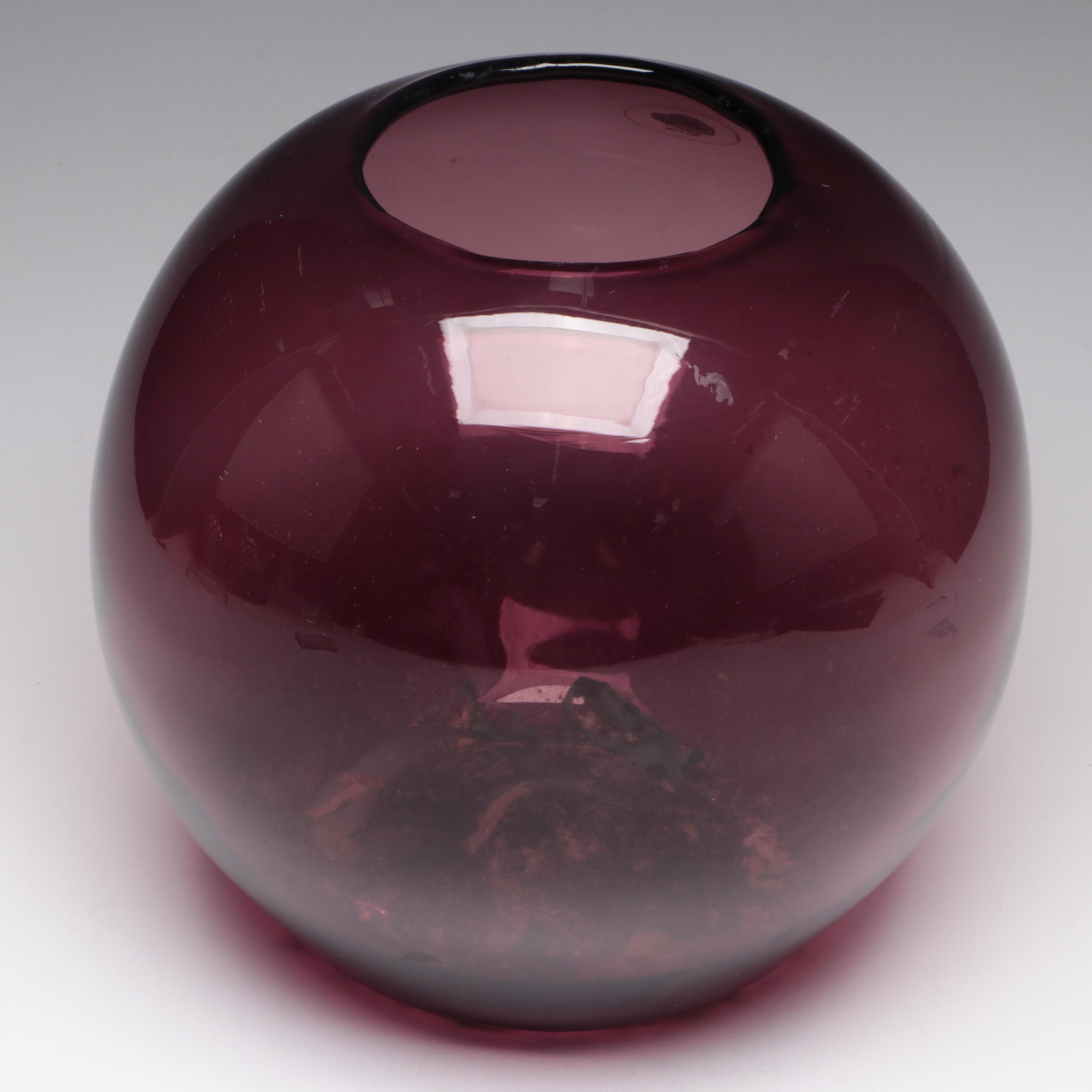 Blenko Handmade Amethyst Glass Rose Bowl