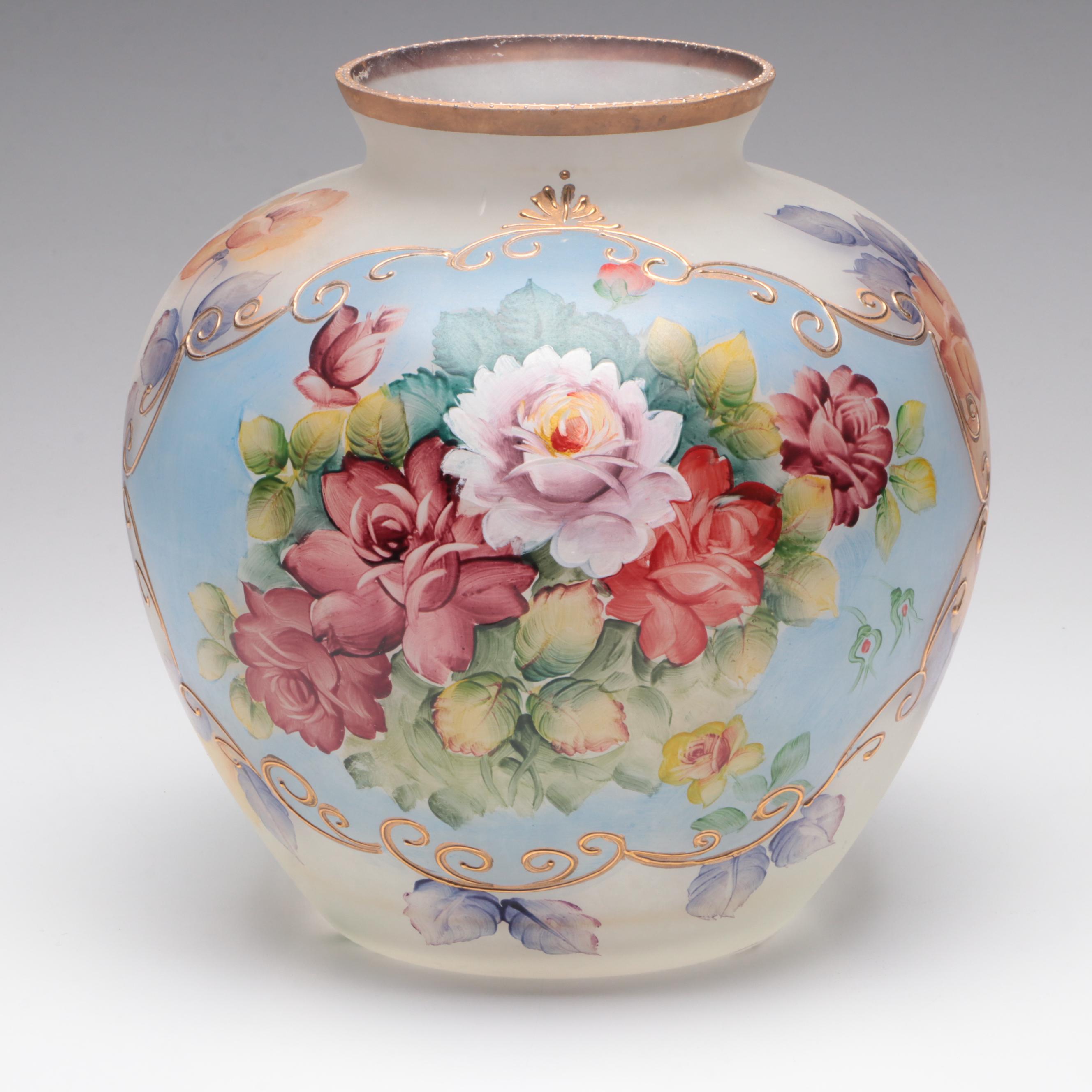 Victorian Style Enamel-Painted Glass Vase