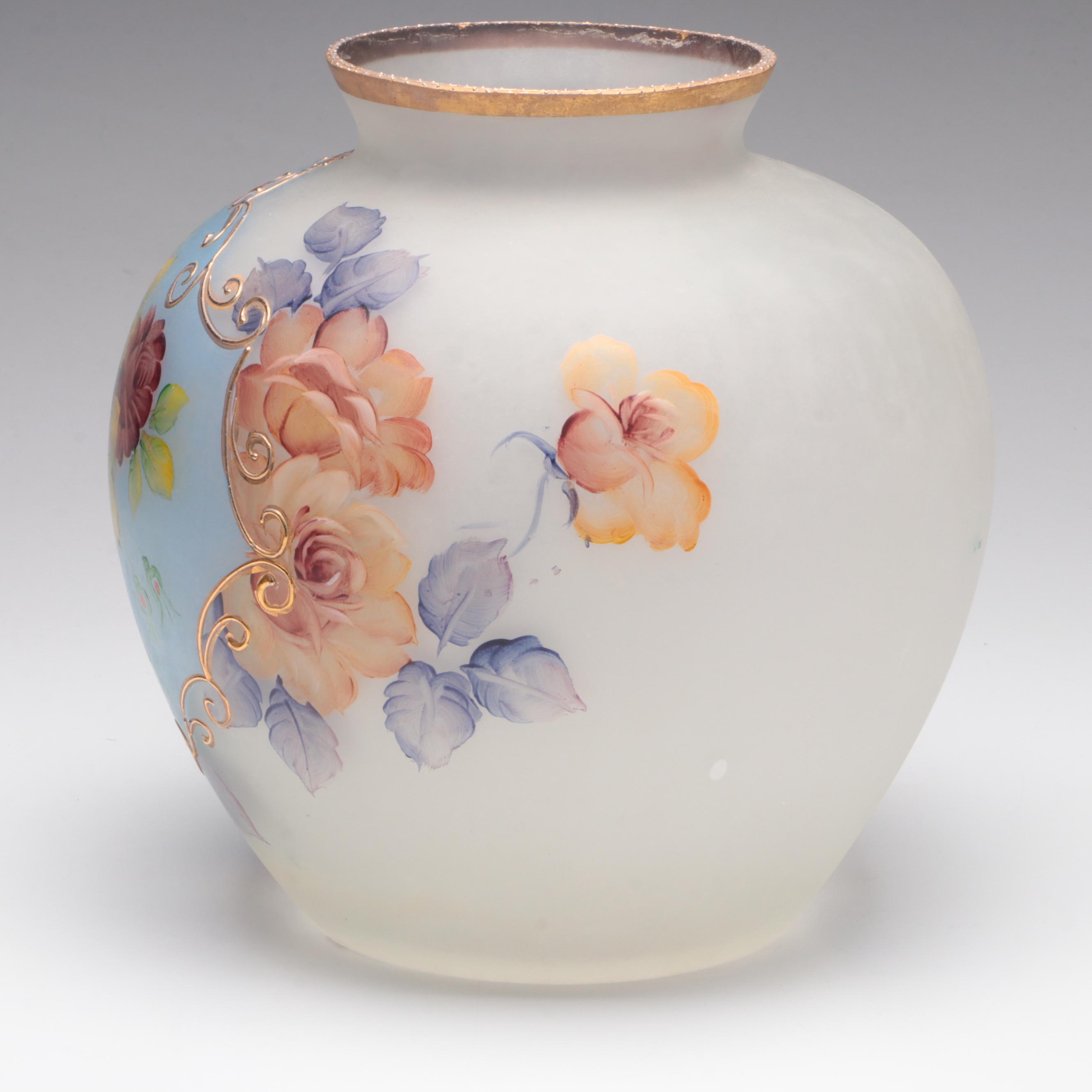 Victorian Style Enamel-Painted Glass Vase