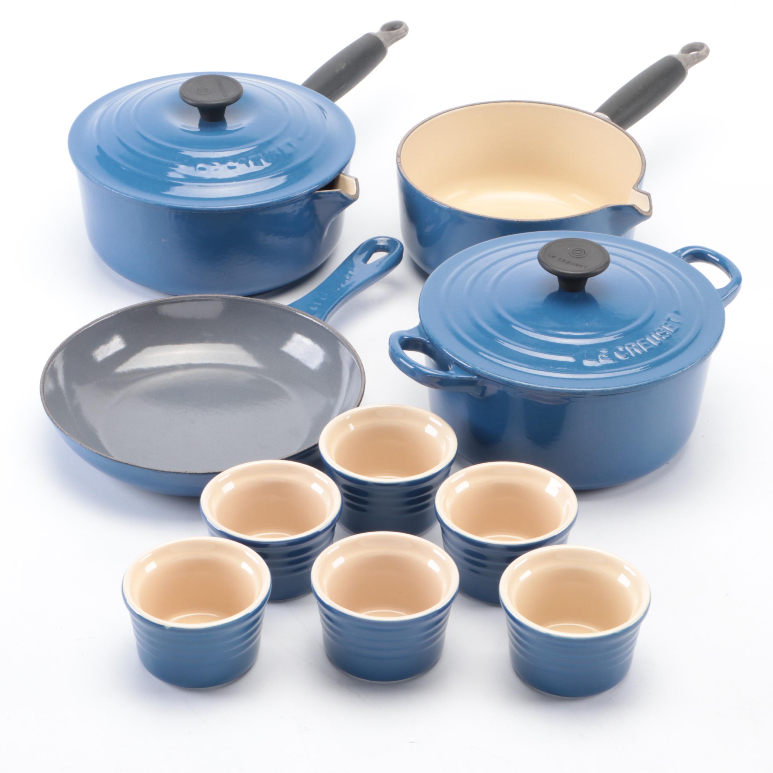 Le Creuset Cast Iron Enamel Pots and Pans with Stoneware Ramekins