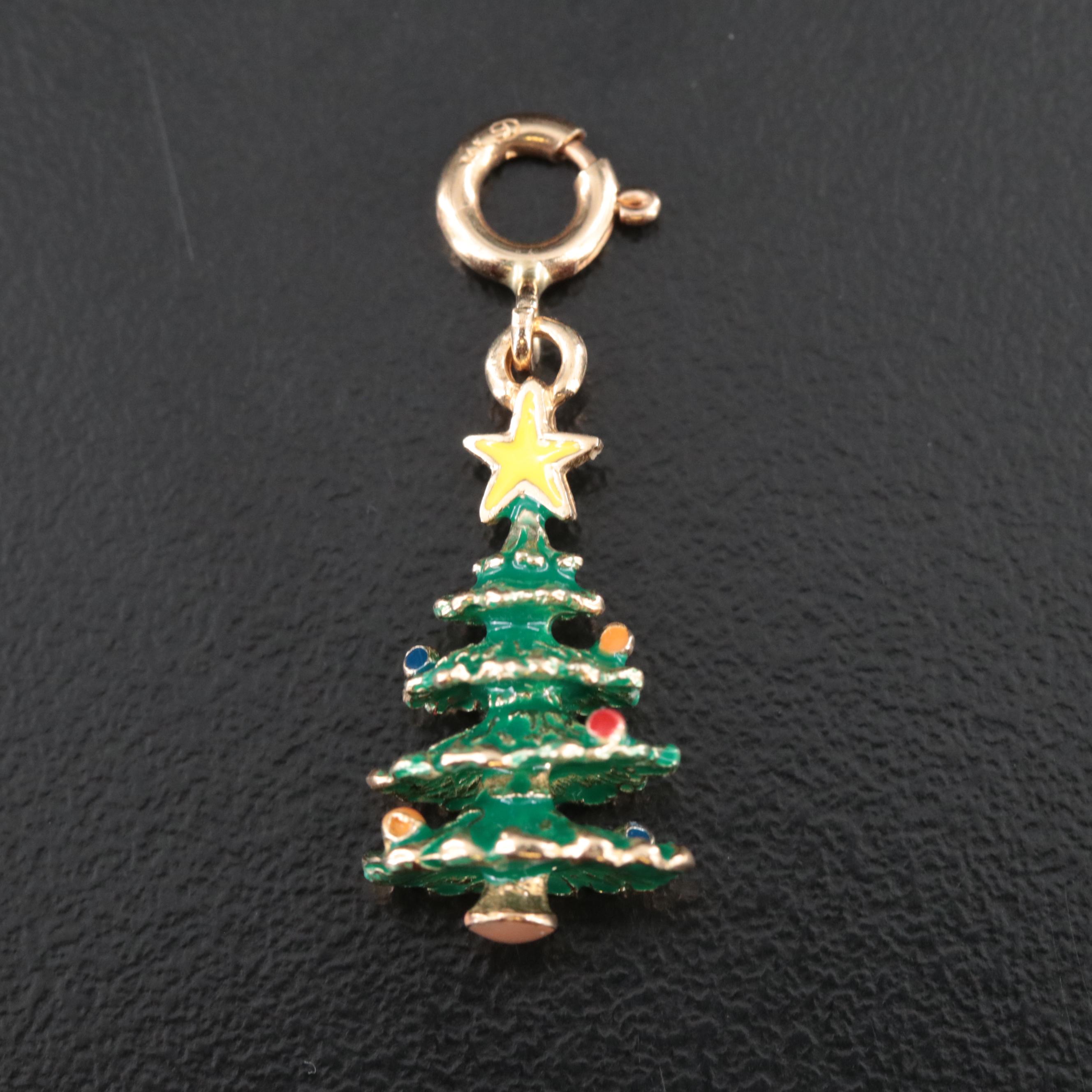 14K Enamel Christmas Tree Charm EBTH