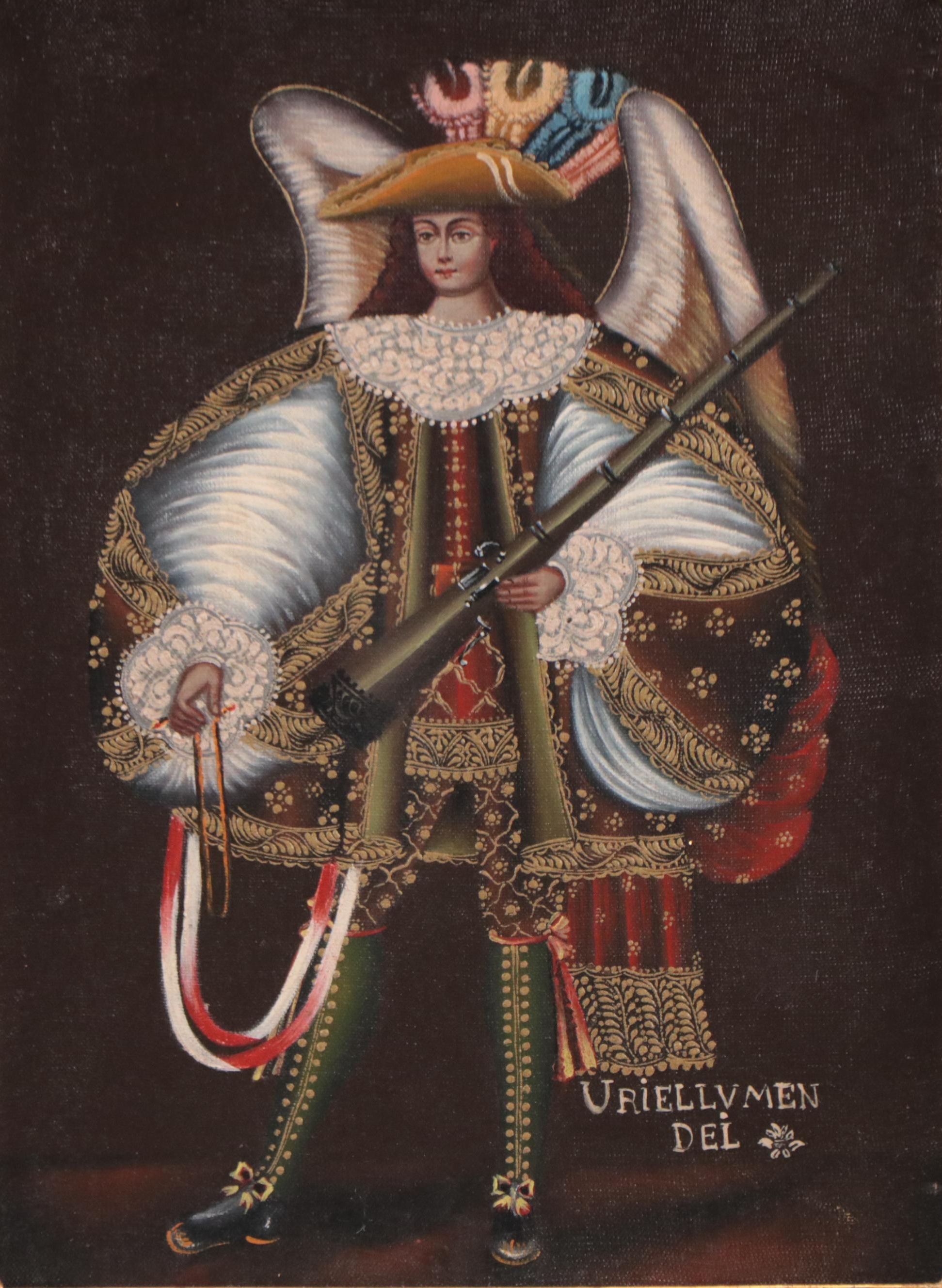 Cuzco School Style Oil Painting of Archangel "Uriel Lumen Dei"