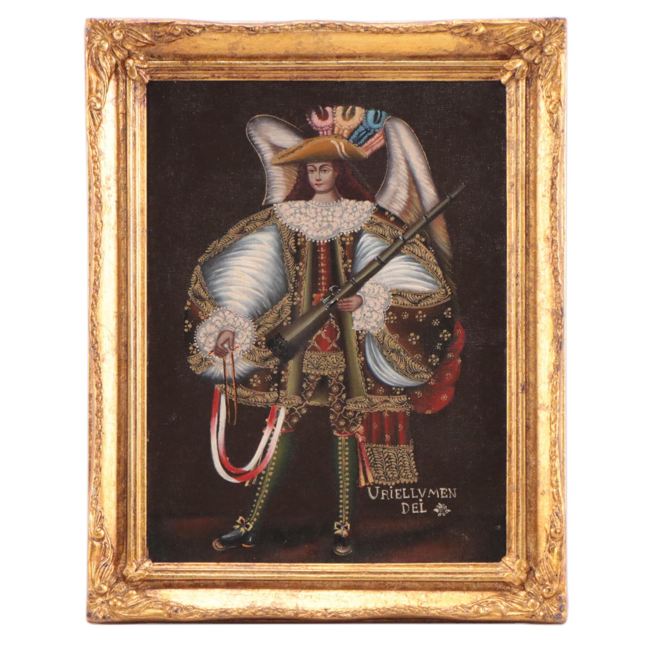 Cuzco School Style Oil Painting of Archangel "Uriel Lumen Dei"