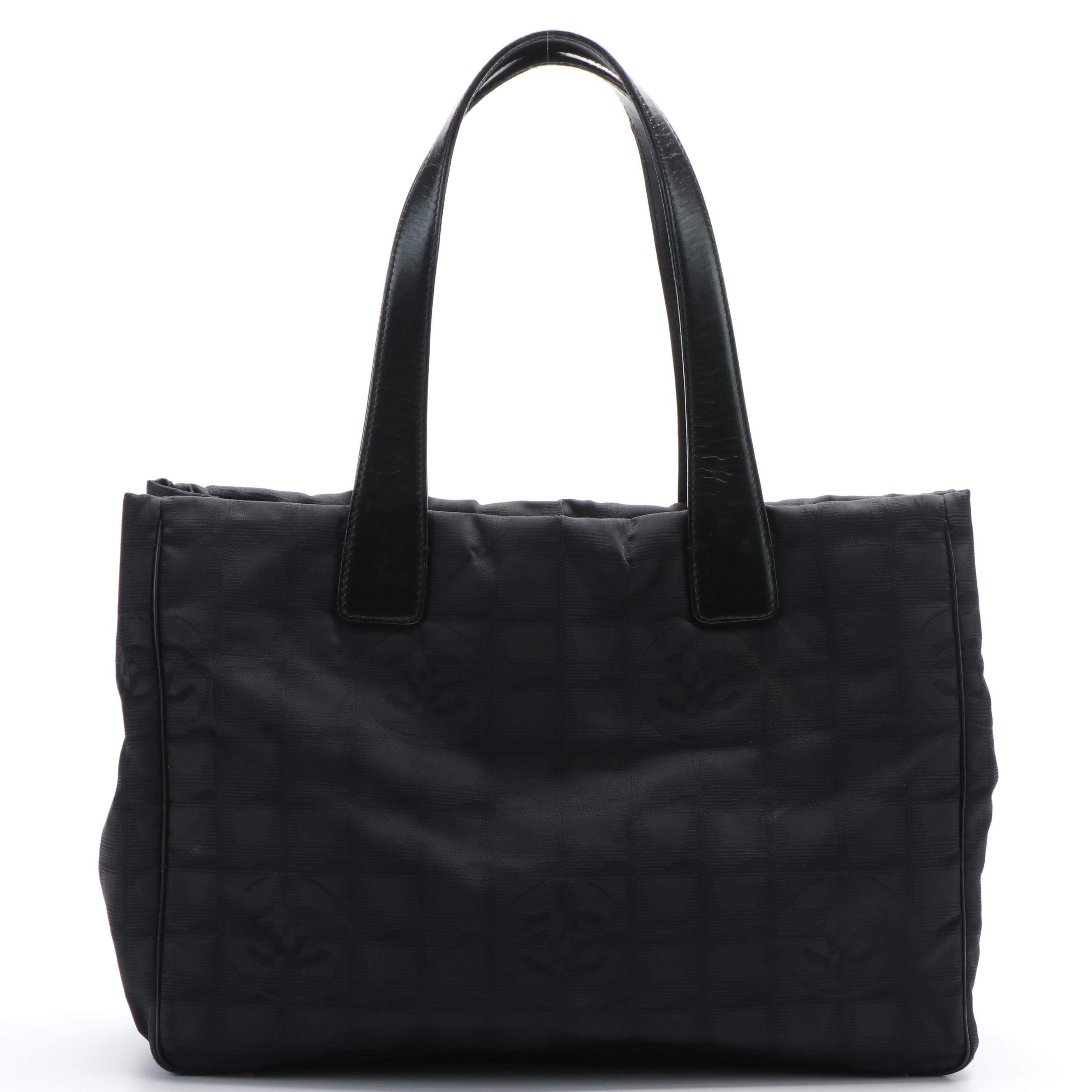 Chanel Black Nylon Jacquard Leather Tote Bag