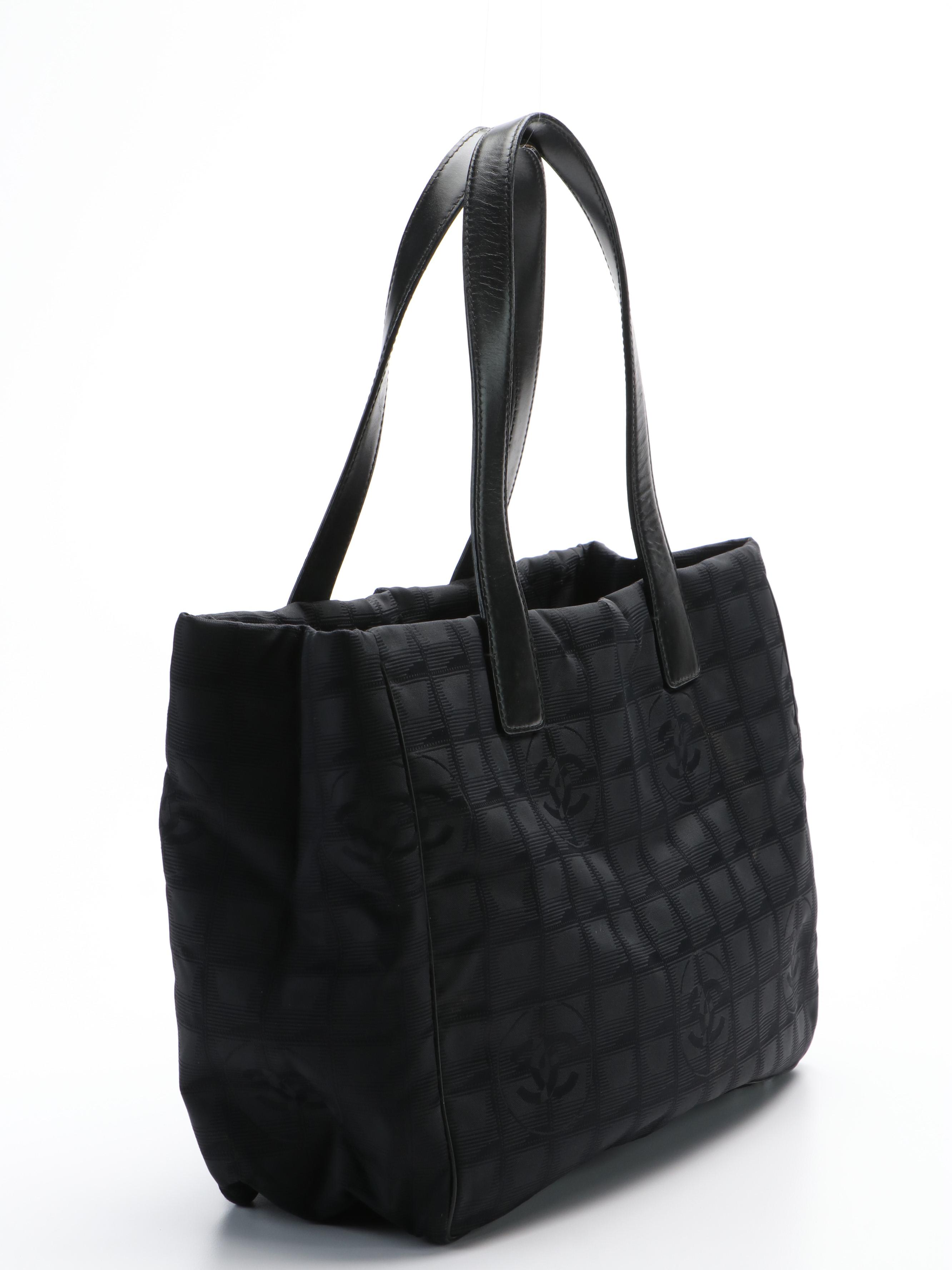 Chanel Black Nylon Jacquard Leather Tote Bag
